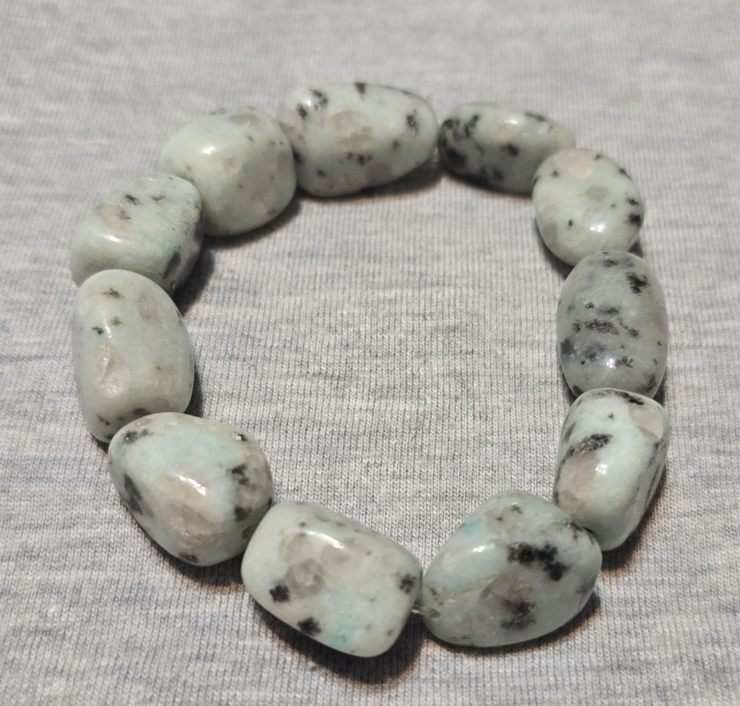 Kiwi Jasper Chunky Stone Speckled Stretch Bracelet Stackable No Clasp