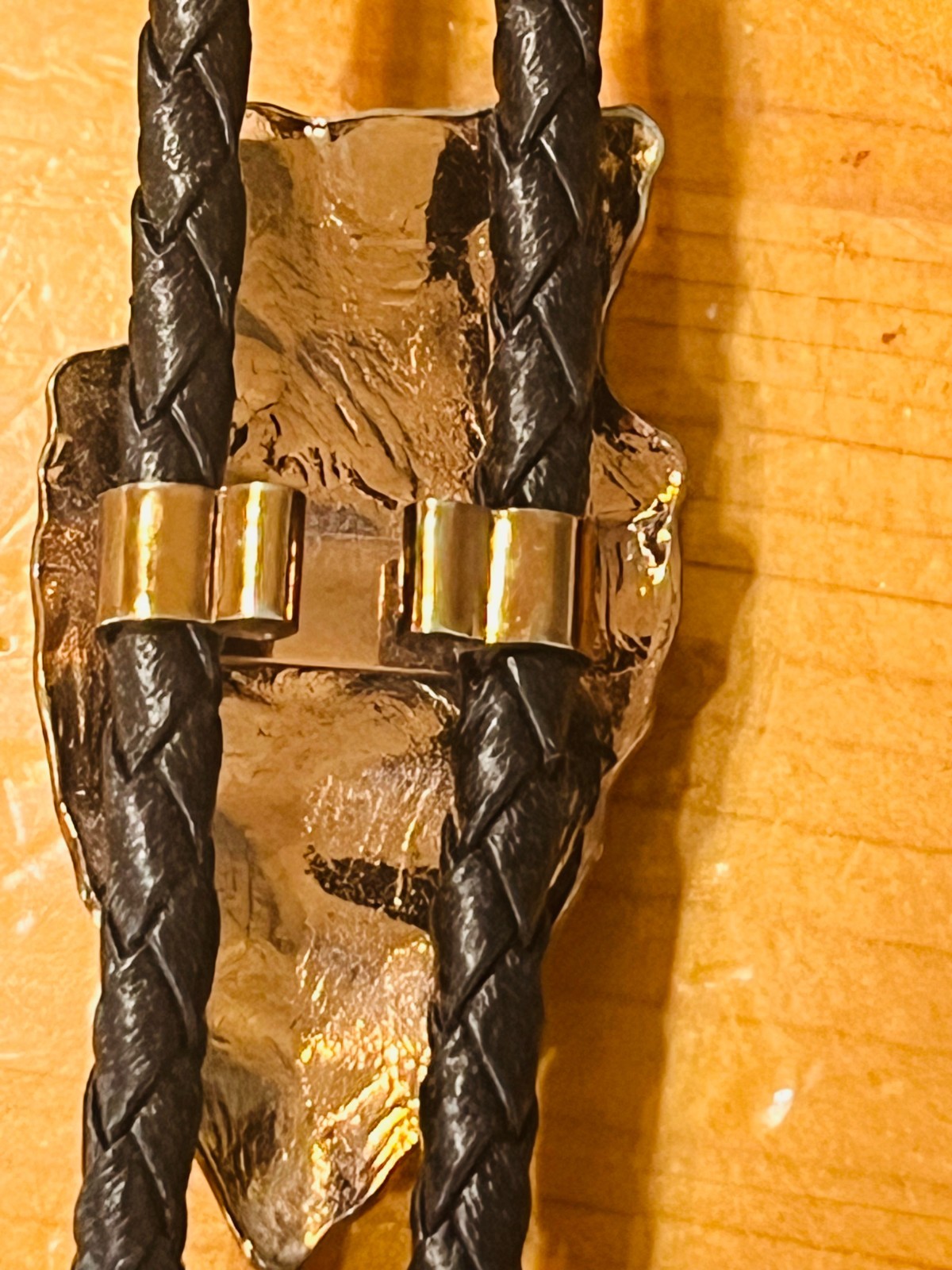 Southwestern Native American Hammered Copper Turquiose Bolo Tie With Dangles