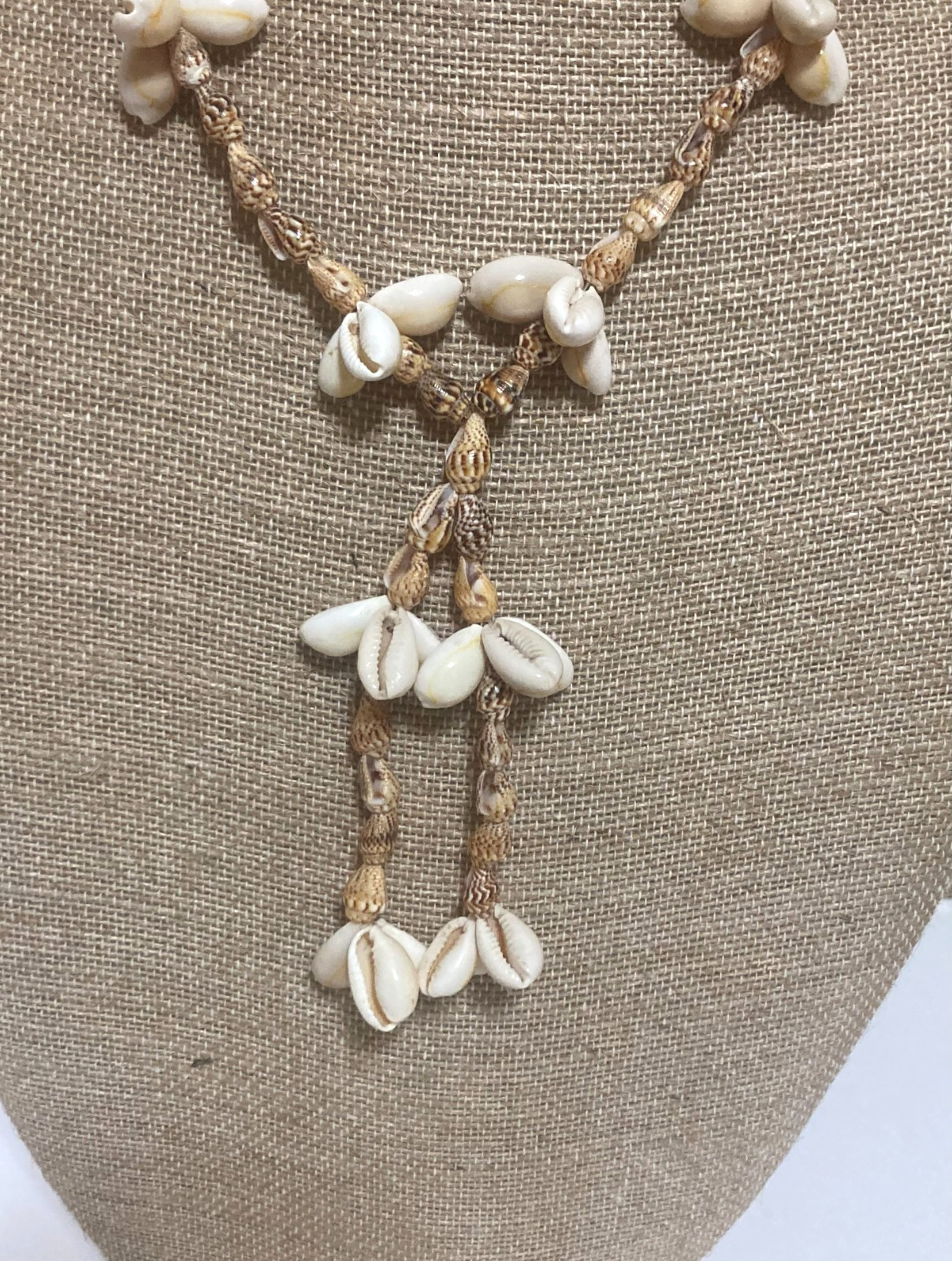 Vintage Cowrie Shell Necklace Beaded Tassel Beach Surfer 28”