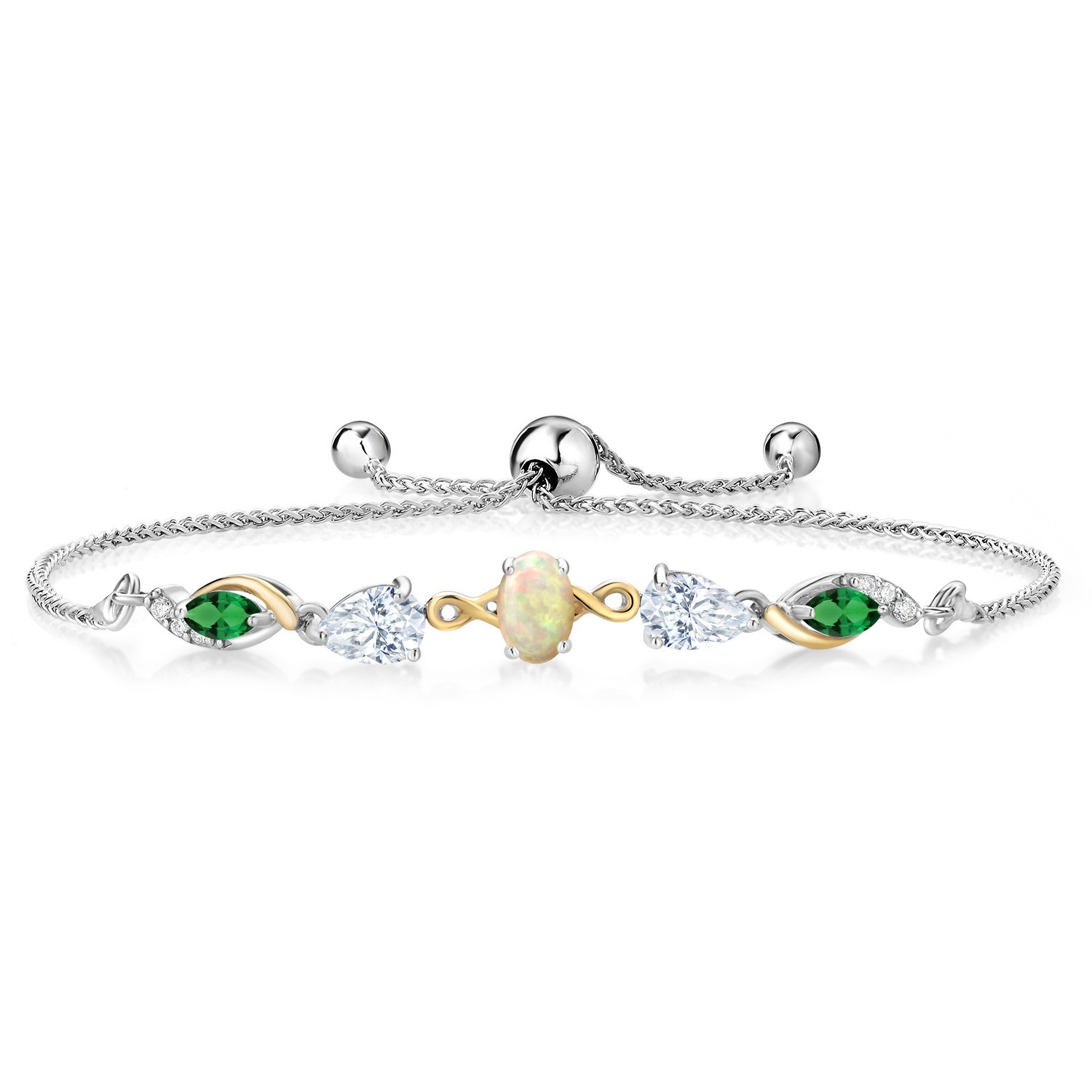 925 Silver and 10K Yellow Gold White Ethiopian Opal White Moissanite Nano
