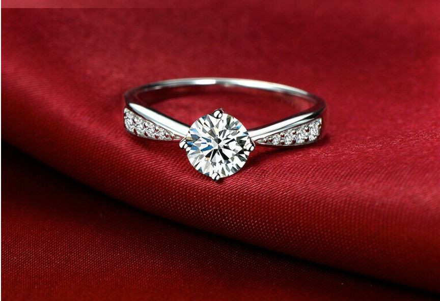 Pave 1 Ct Cubic Zirconia Silver Plated 4-Prong Engagement Promise Ring RS12
