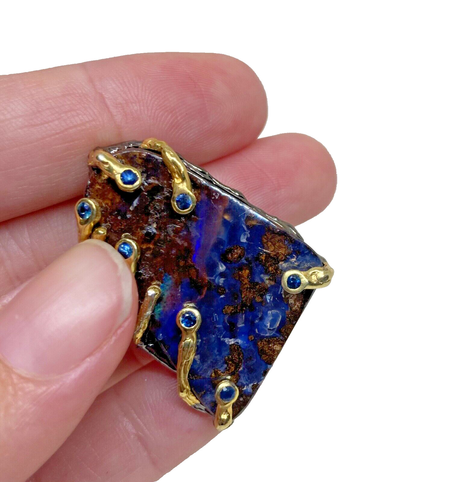 Handmade 42ct+  Not Enhanced Boulder Opal Brooch 925 Sterling Silver /NB23438