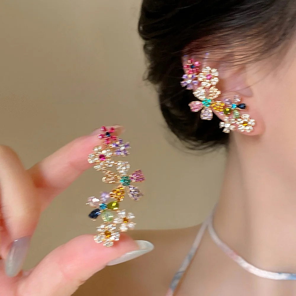 Geometry Colored Zircon Flower Necklace Earrings Women’s Trendy Fashion Jewelry