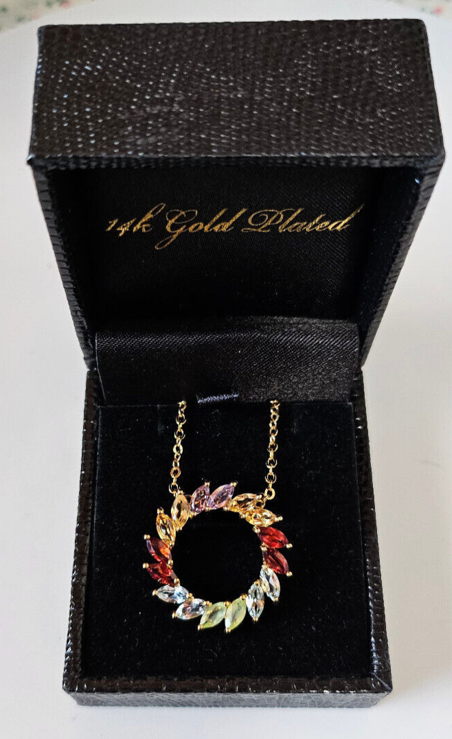 14k gold plated multi-color gem necklace 20.5″
