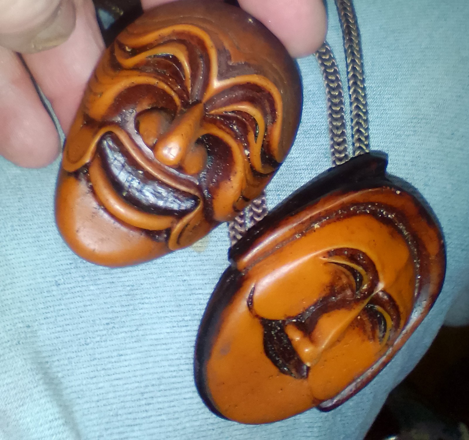 Vintage Korean Carved Wood Hahoe mask bolo ties