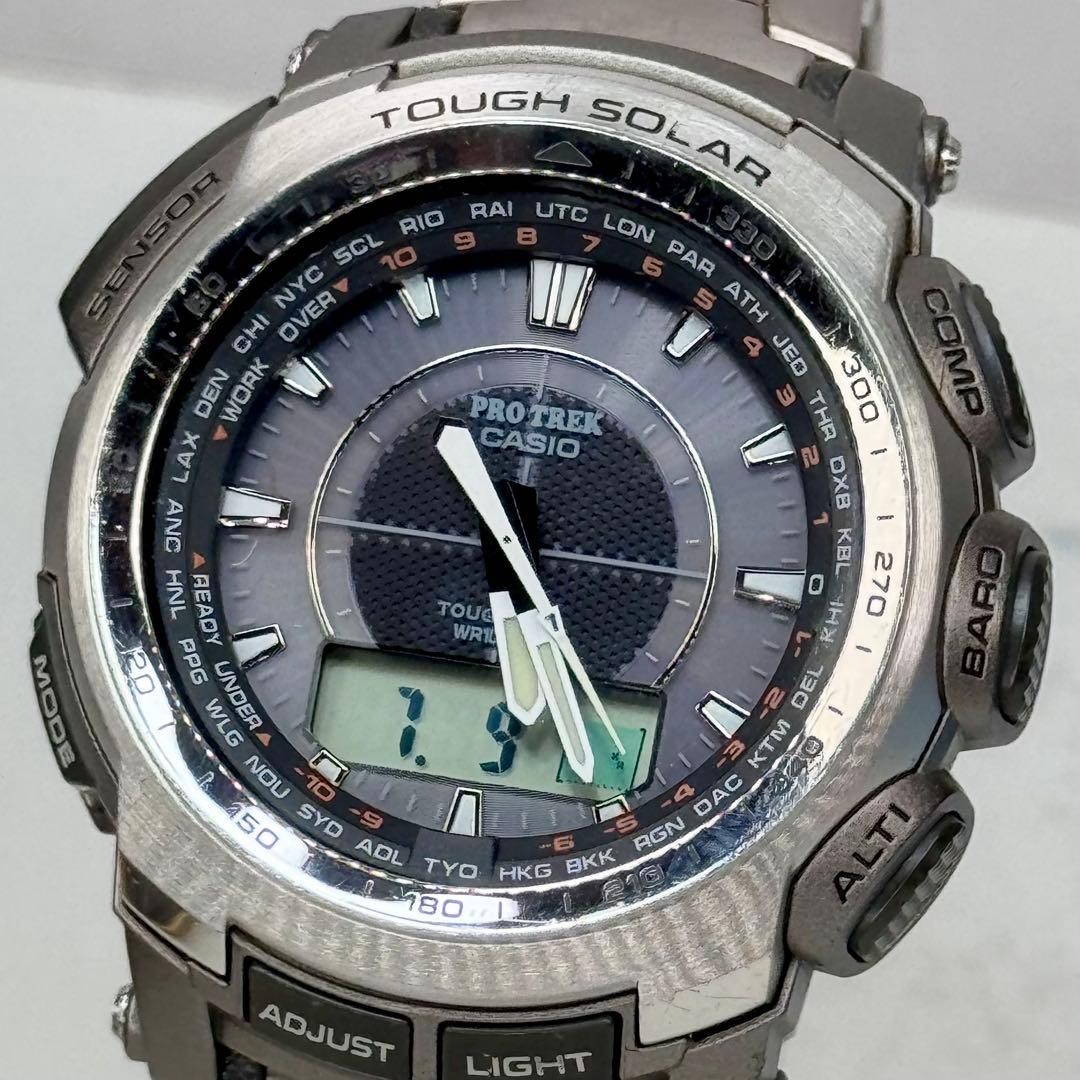 Excellent Condition PROTREK PRW 5100T Radio Solar Metal Band Silver