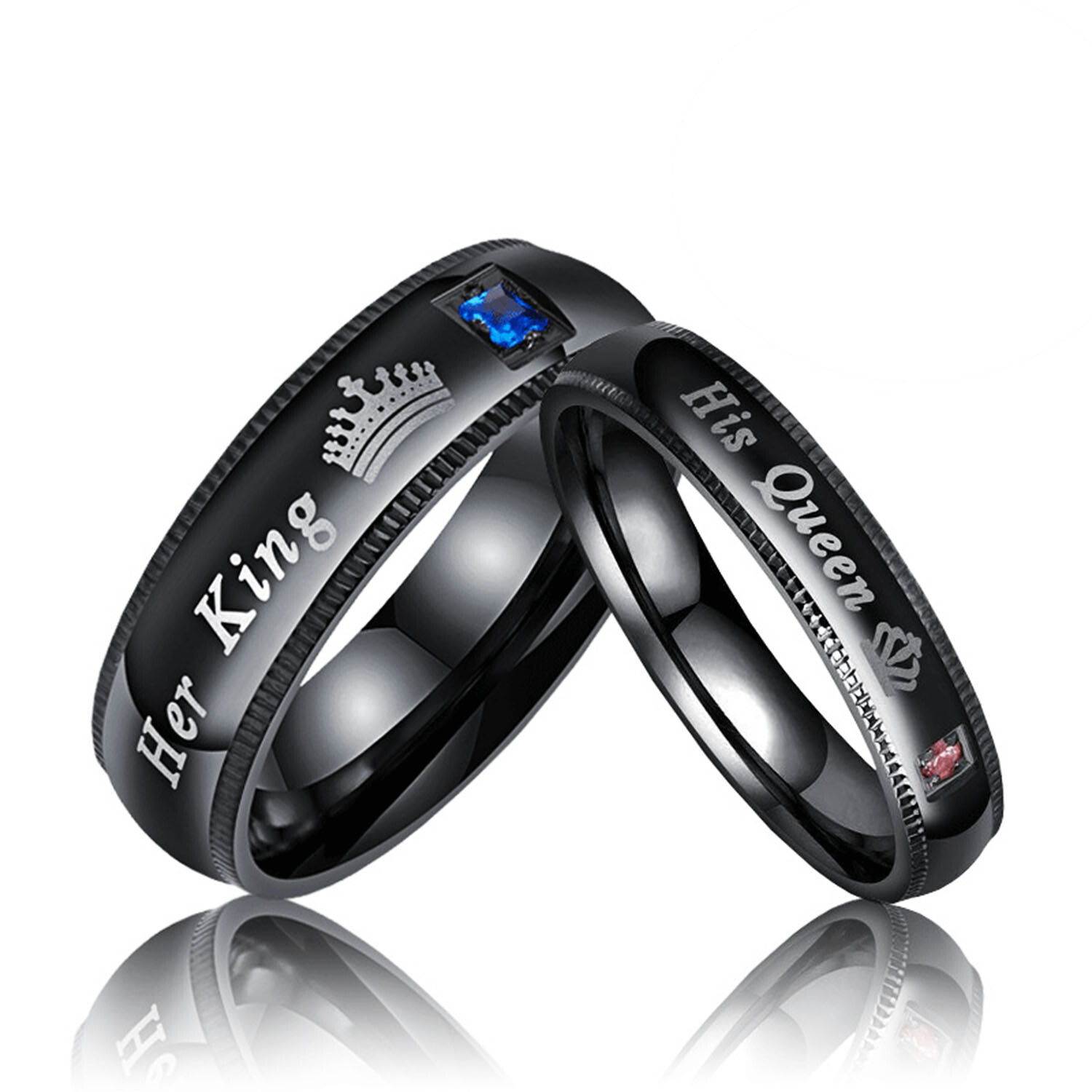 His Queen and Her King Stainless Steel Lover Couple Ring Engagement Promise Band