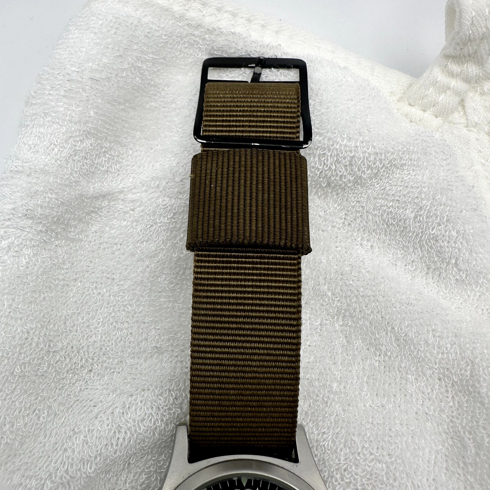 U.S. Guide Quartz Analog Watch Black Dial Olive Nylon Strap