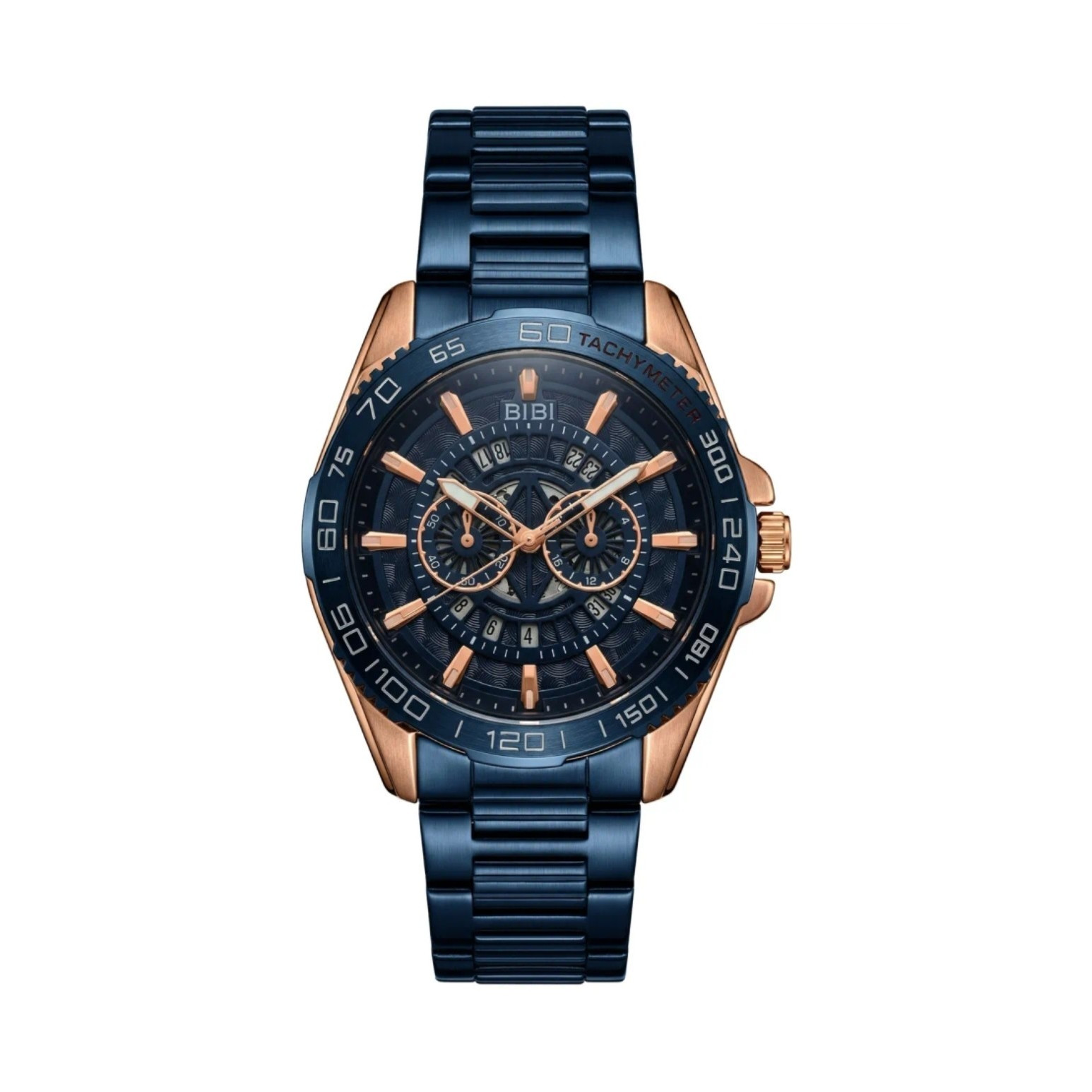 BIBI Luxury Watch B0221 Blue Dial, Rose Gold Case, With Blue Bracelet