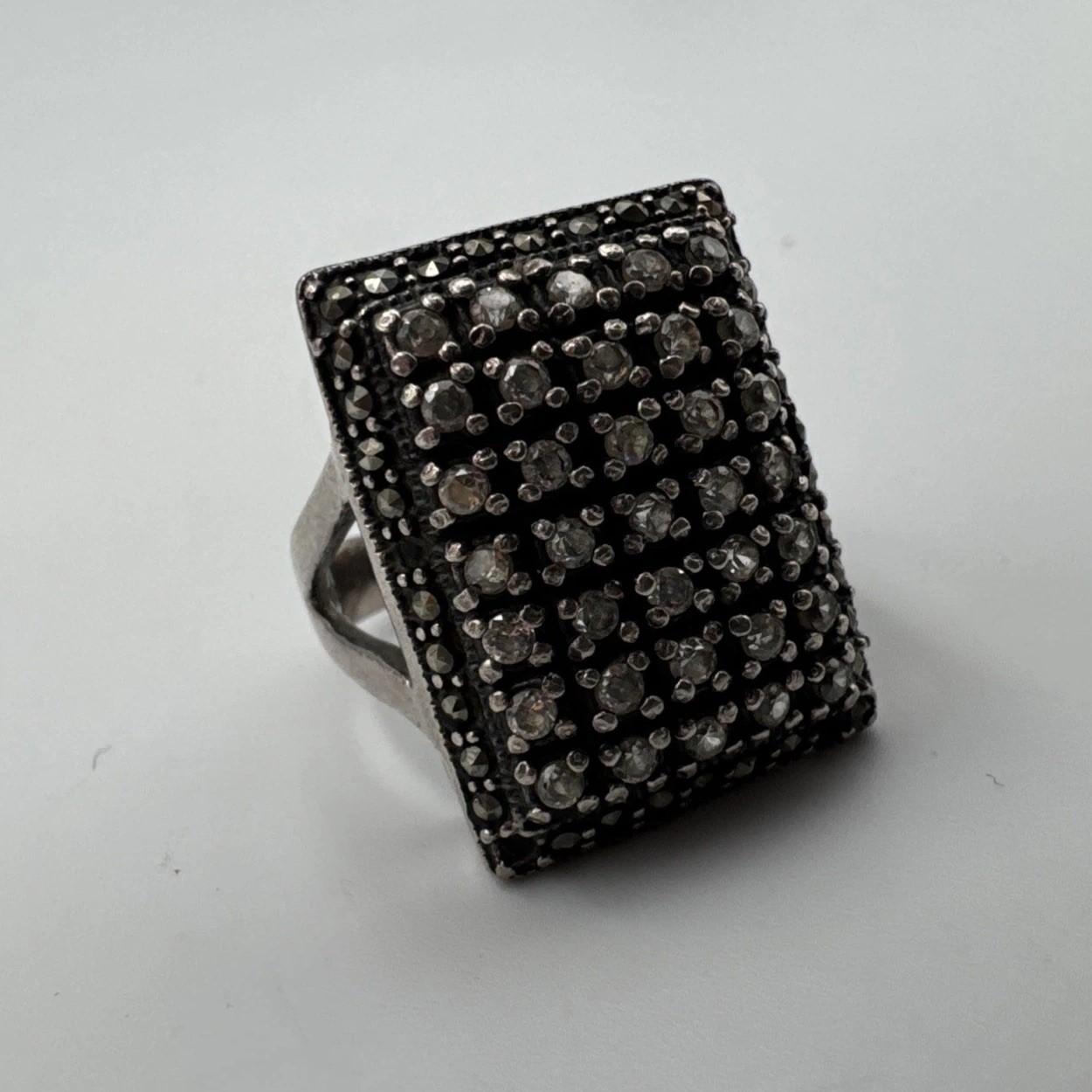 Blinged Out Large Square Art Deco CZ 23.10mm Sz 8 Ring 9.2g