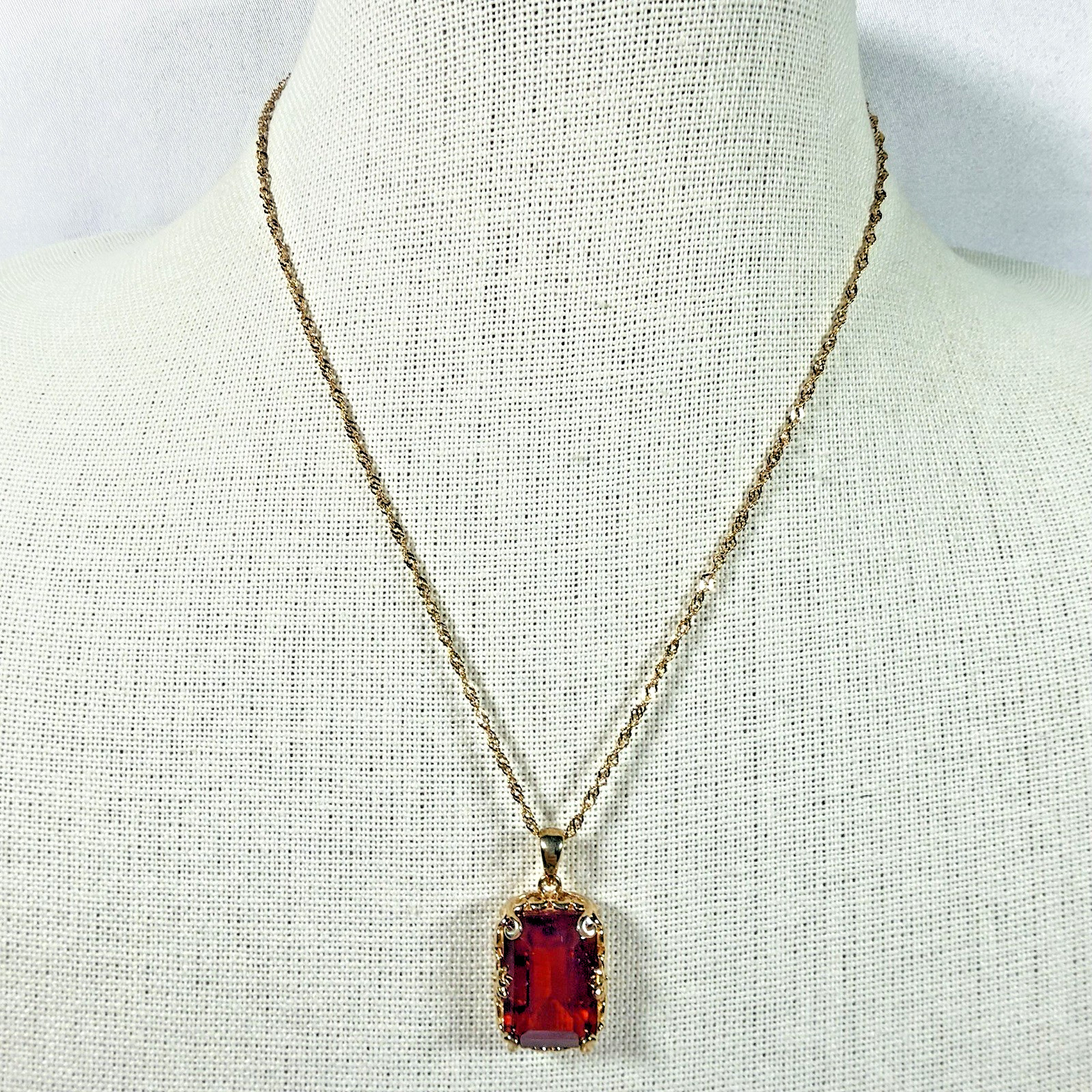 Ruby Necklace Lab Created Pendant 925 Gold Vermeil BBJ Bangkok Ratnaraj 18+2 In