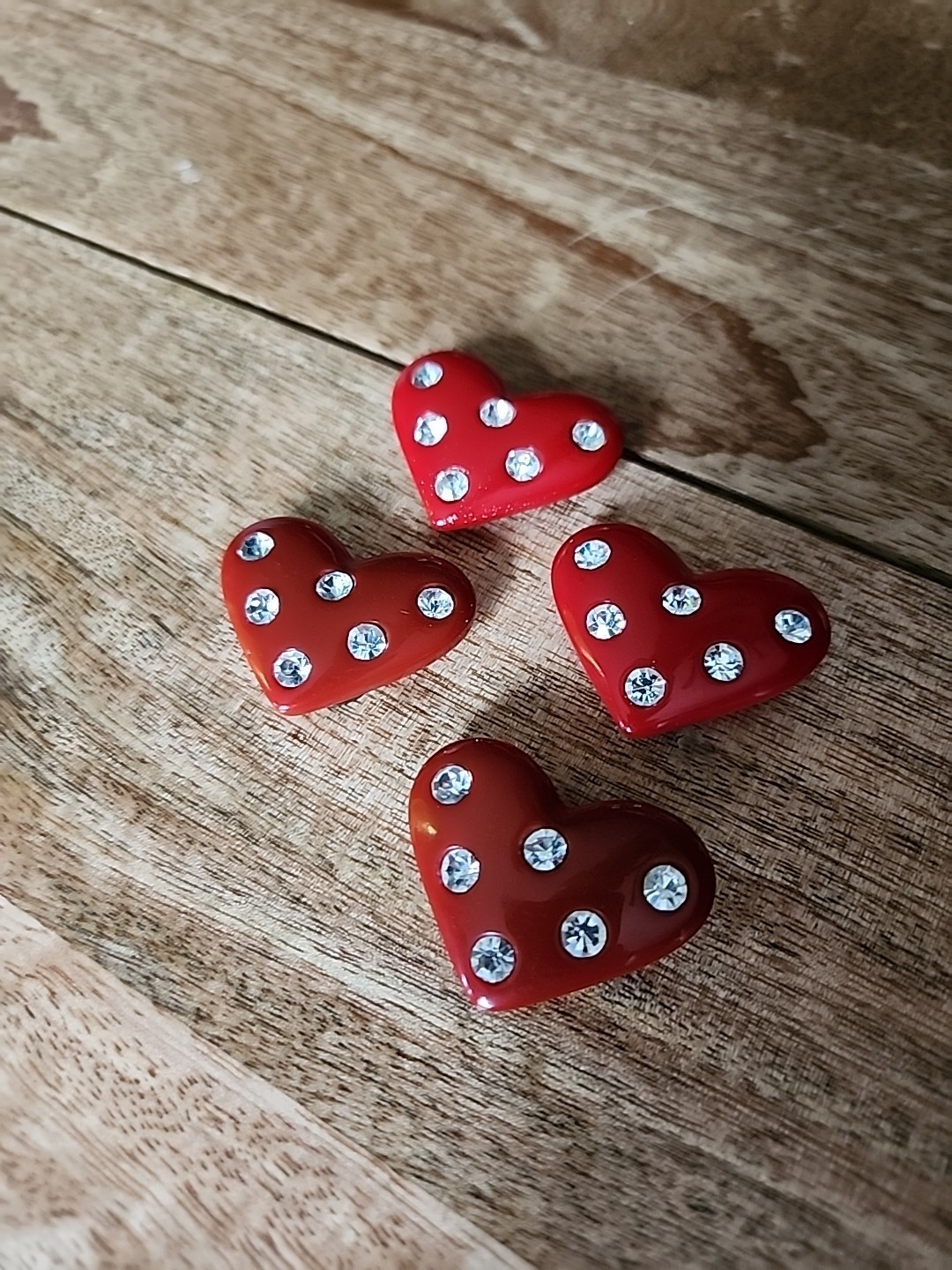 4 Heartshaped Rhonestone Button Covers/Clips (Red Valentines) – 1.25 x 1.25 in