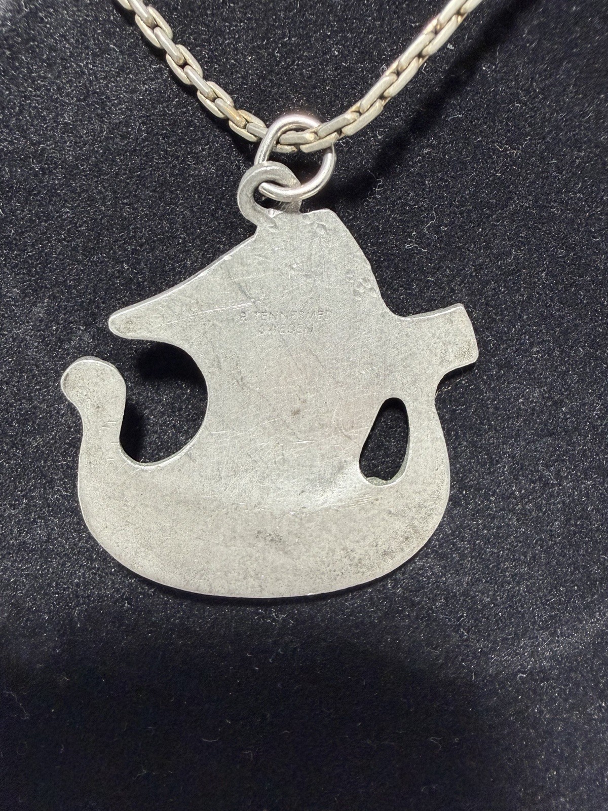 Vintage R. Tennesmed Sweden Pewter Viking Ship Pendant Necklace