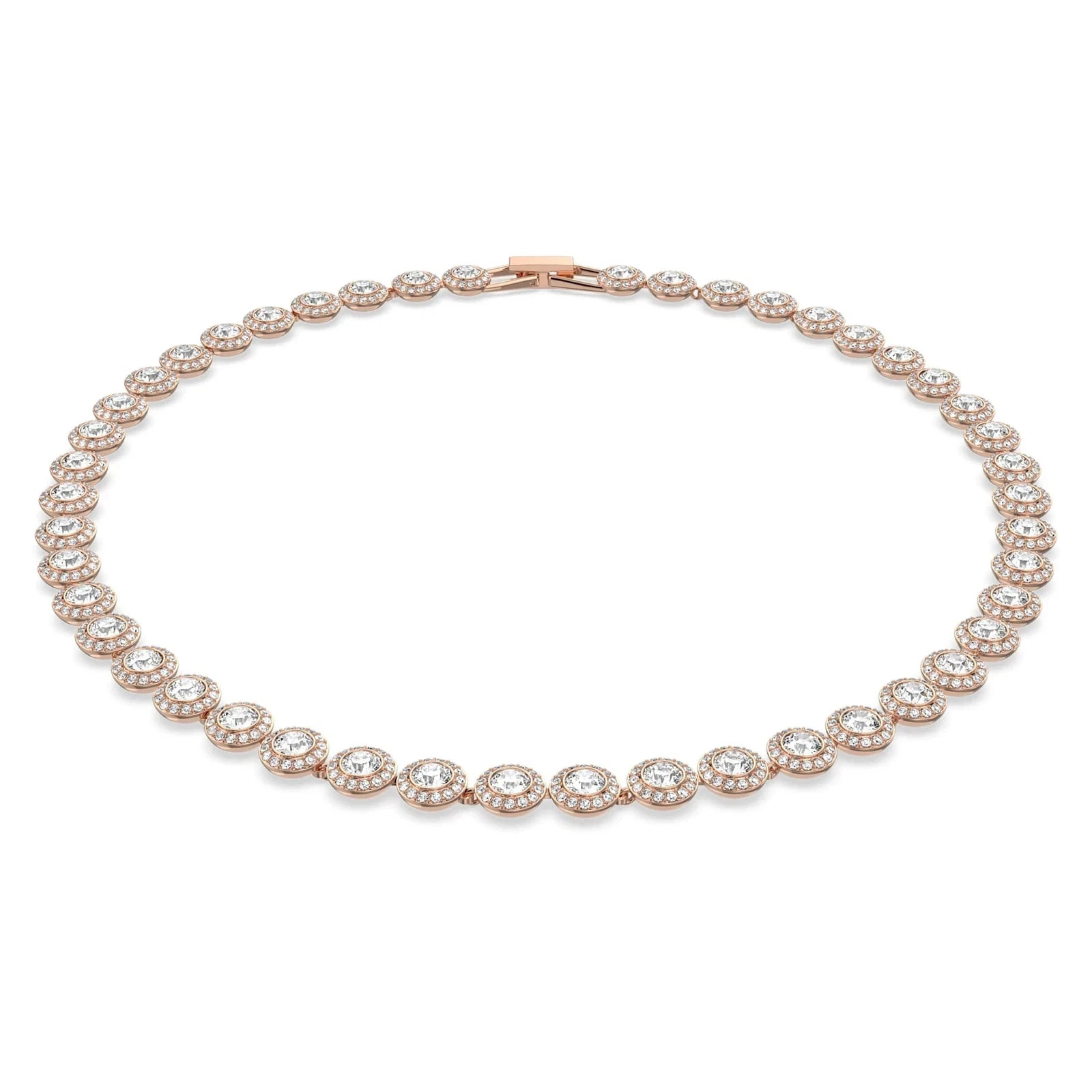Swarovski Una Angelic Tennis Necklace Round Cut White Rose Gold-tone Plated New