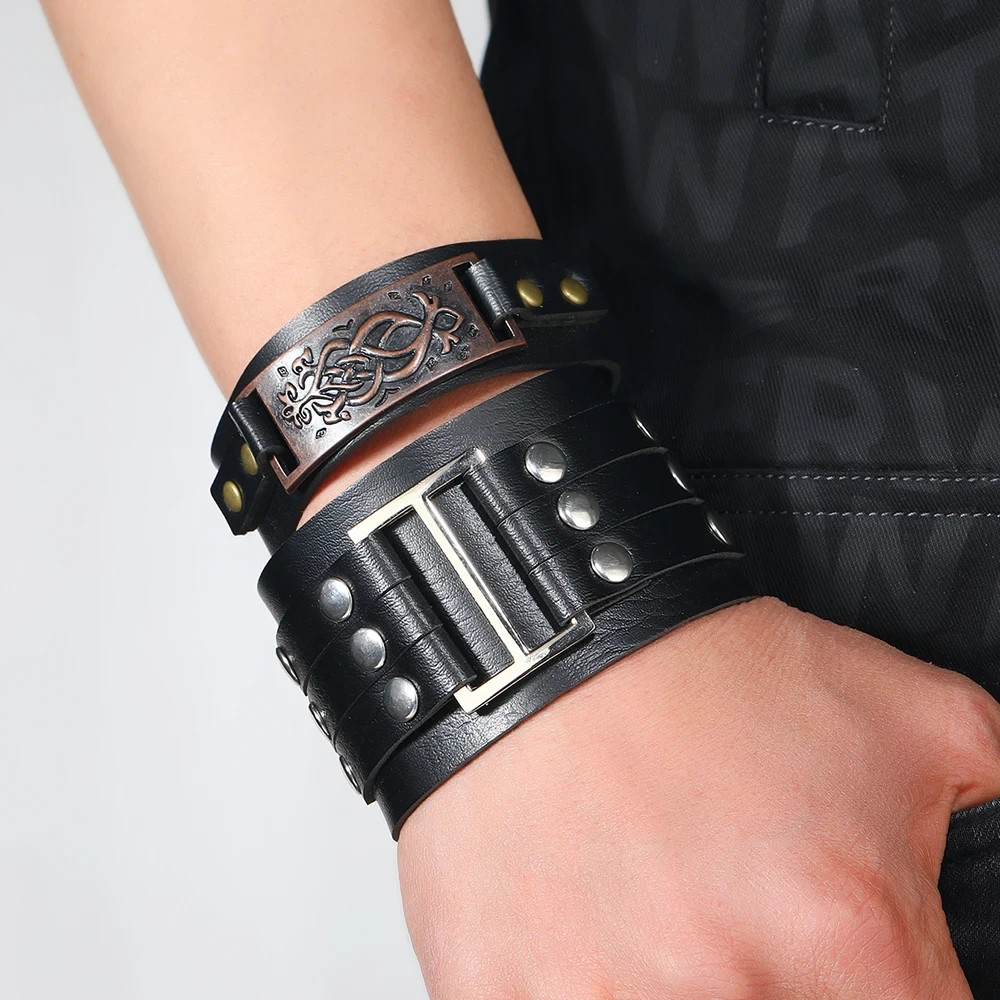 4PCS Men’s Punk Leather Bracelet Set Braided Cuff Wristband Rock Bangle Gift