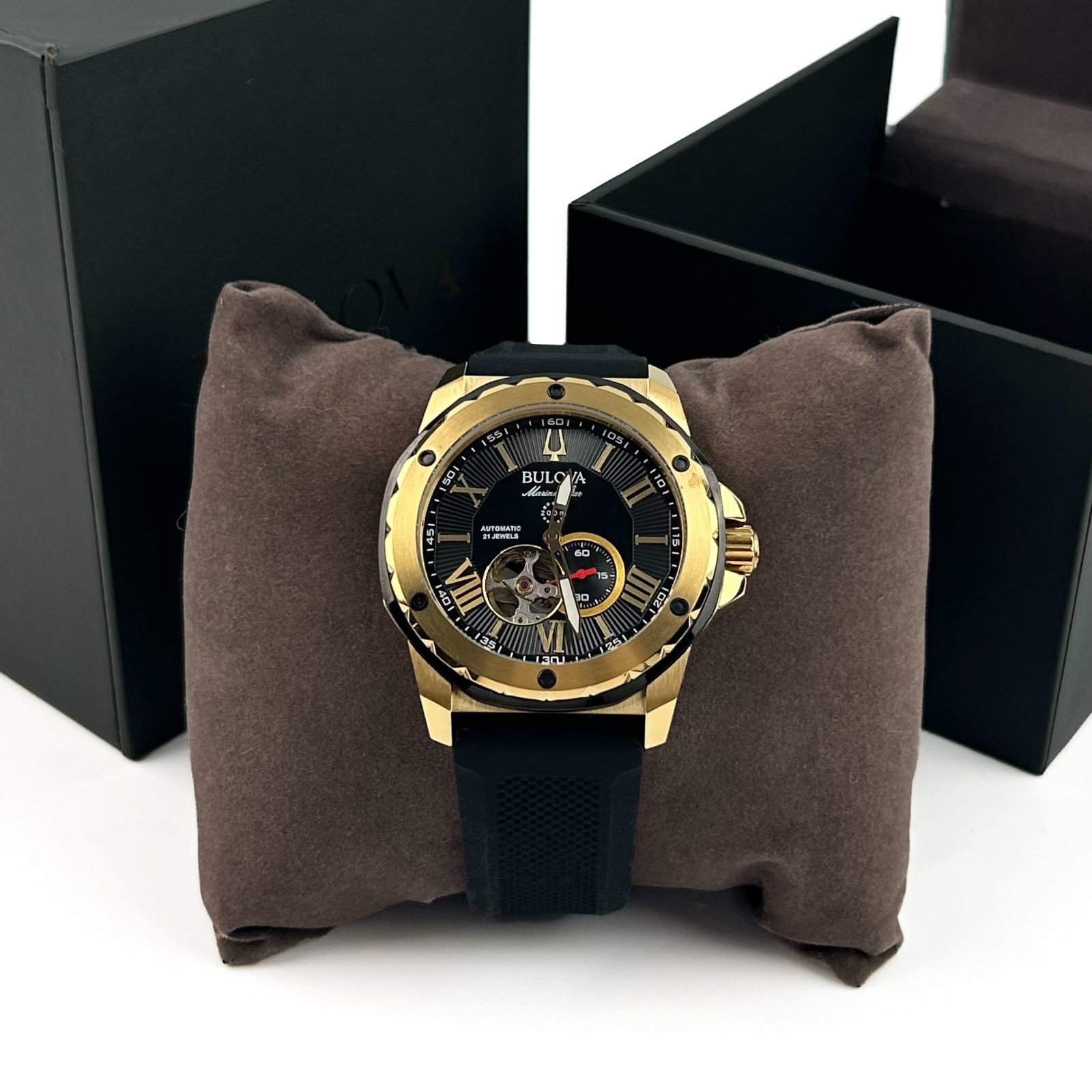 Bulova Marine Star 98A272 Classic Men’s Automatic Watch Black Dial Rubber Strap