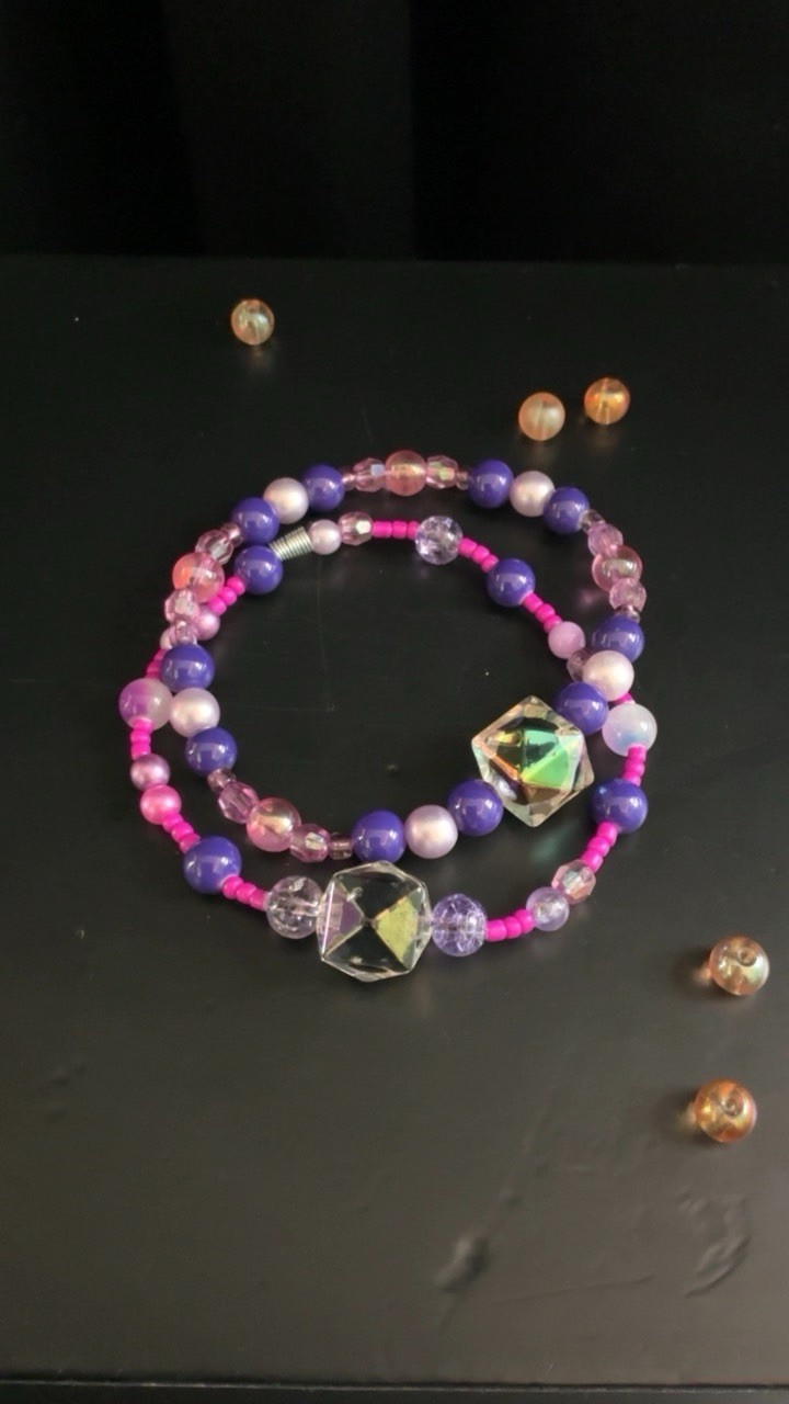 Handmade Multicolor Glass & Plastic Beaded Bracelet, Stackable, No Clasp, Boho