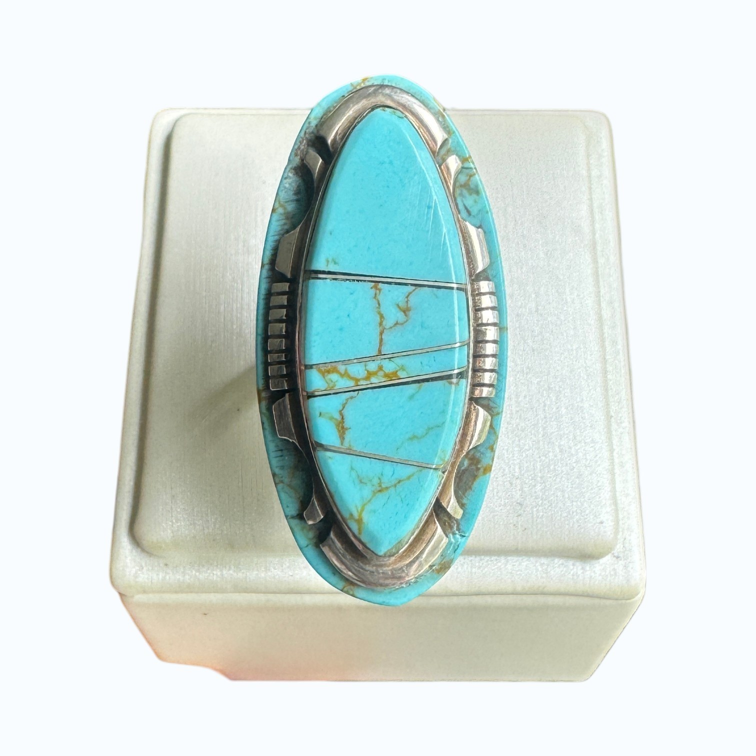 Steve Francisco Turquoise Ring, Channel Inlay On Slab, Sterling Silver 925, Sz 7