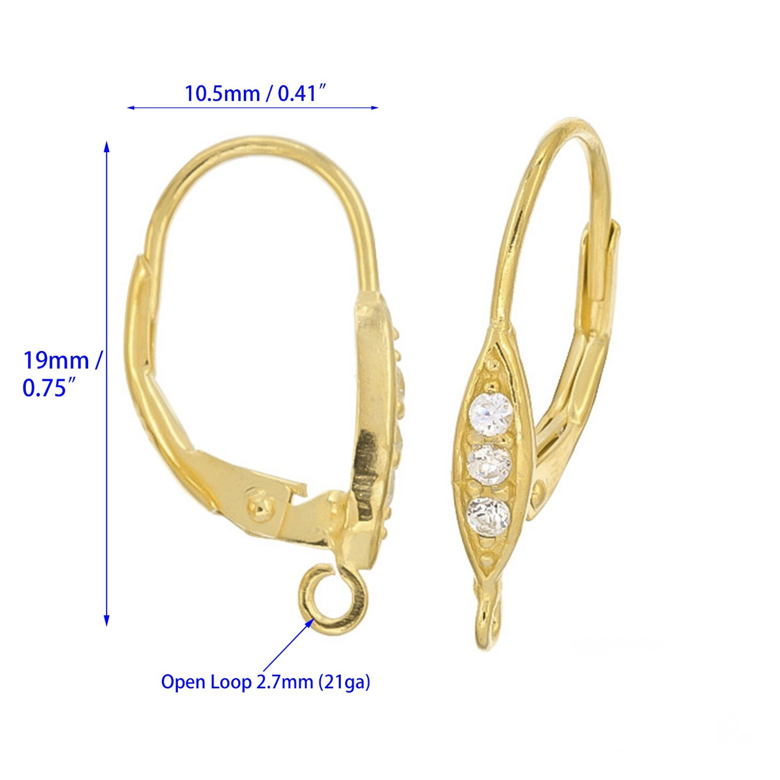 Gold Plated Sterling Silver CZ Leverback French Earring Hook Ear Wire #97603