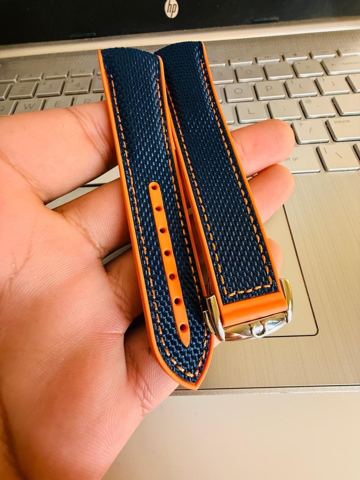 22mm Omega Seamaster Rubber Nylon Watch Strap Deployment Orange Blue