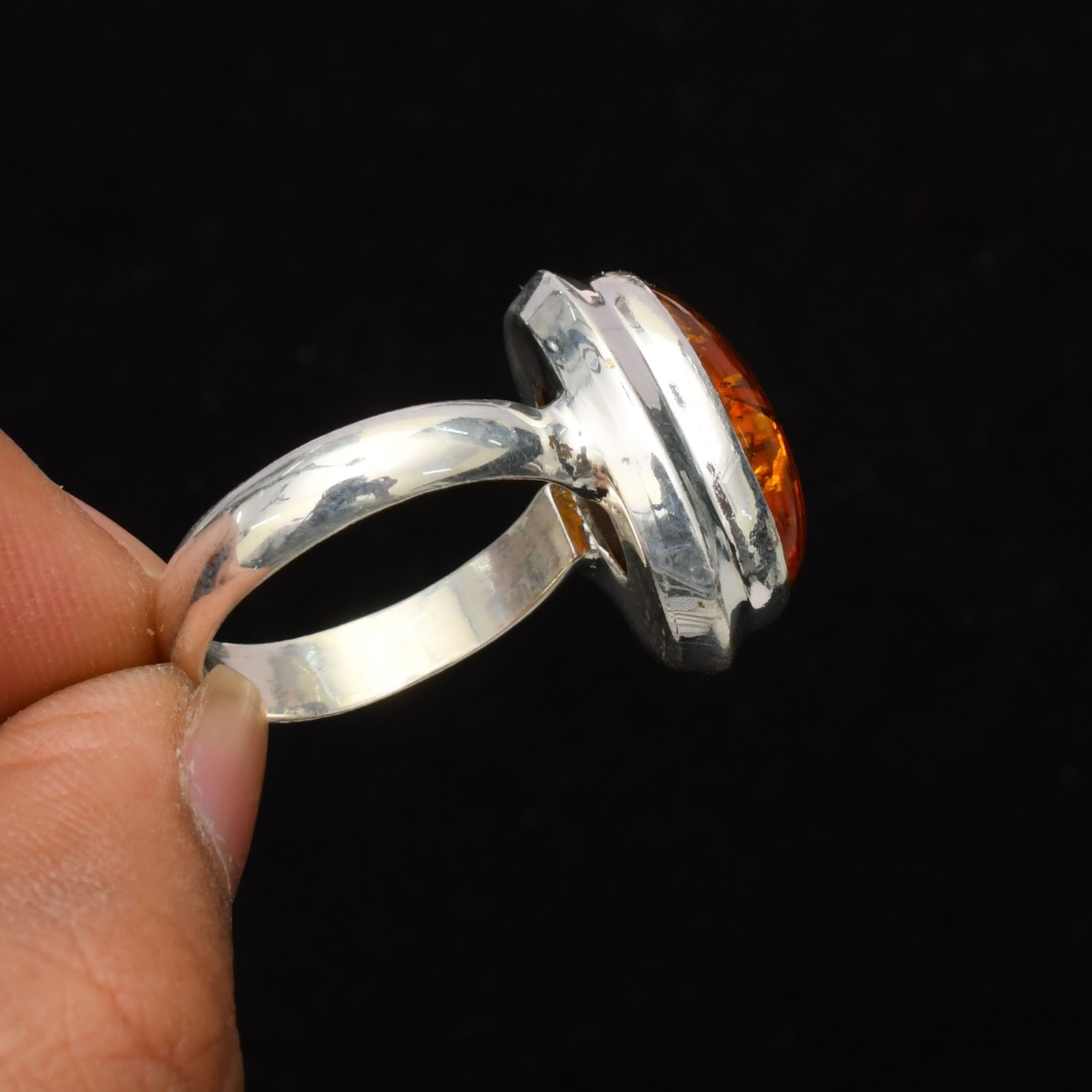 Baltic Amber Gemstone Handmade 925 Sterling Silver Jewelry Ring Size 9