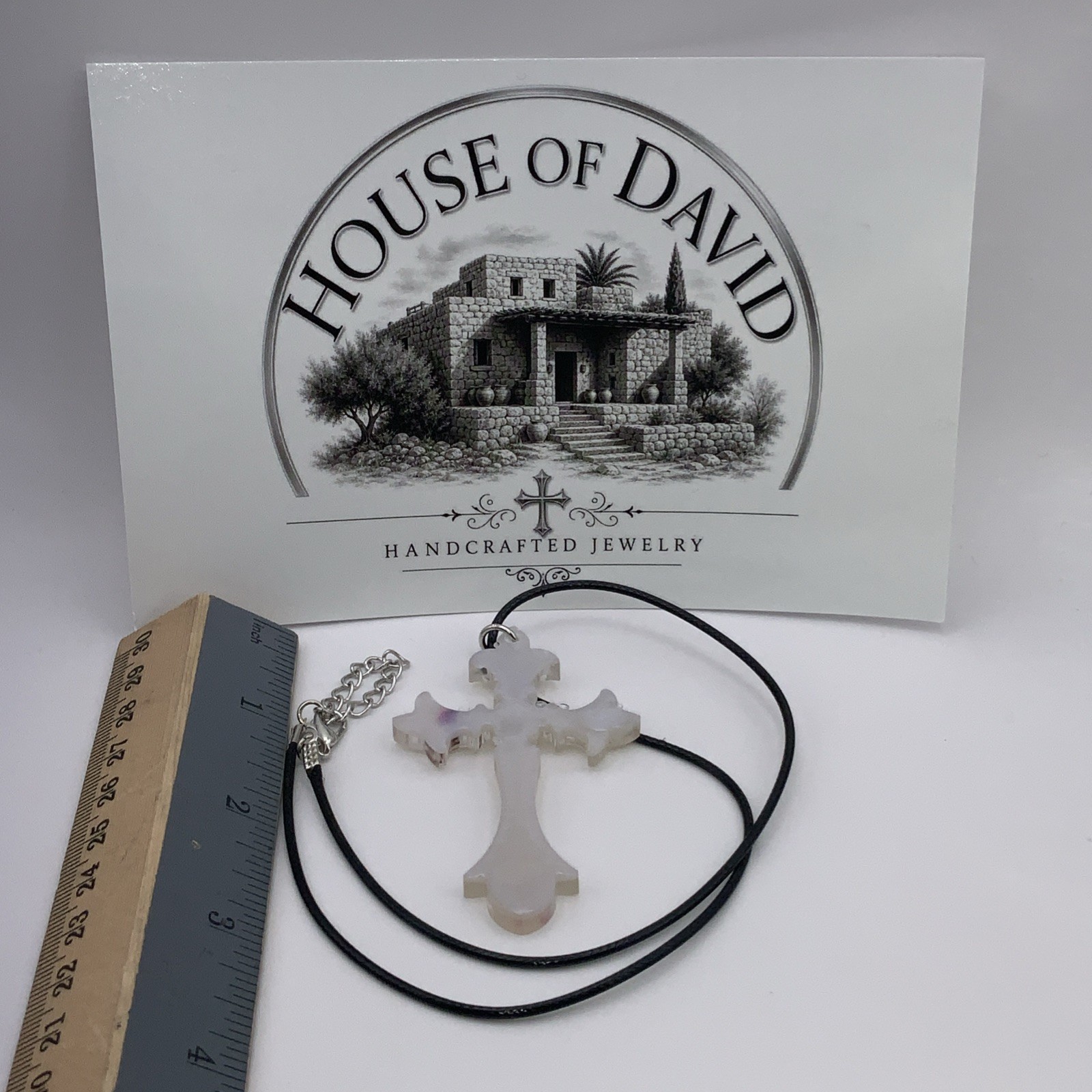 House Of David Handmade Cross Necklace Floating 3D Pearls