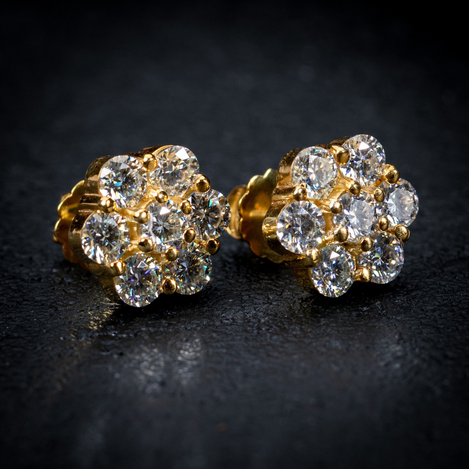 Iced Cz Large Yellow Gold Plated Hip Hop Flower Cluster Hip Hop Stud Earrings