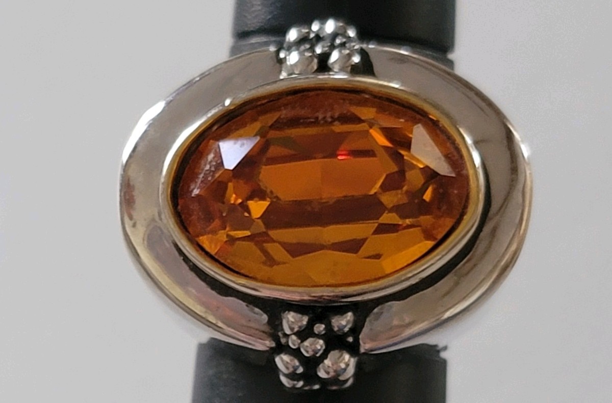 Cocktail Ring Faux Citrine Size 6.5 Silver Tone