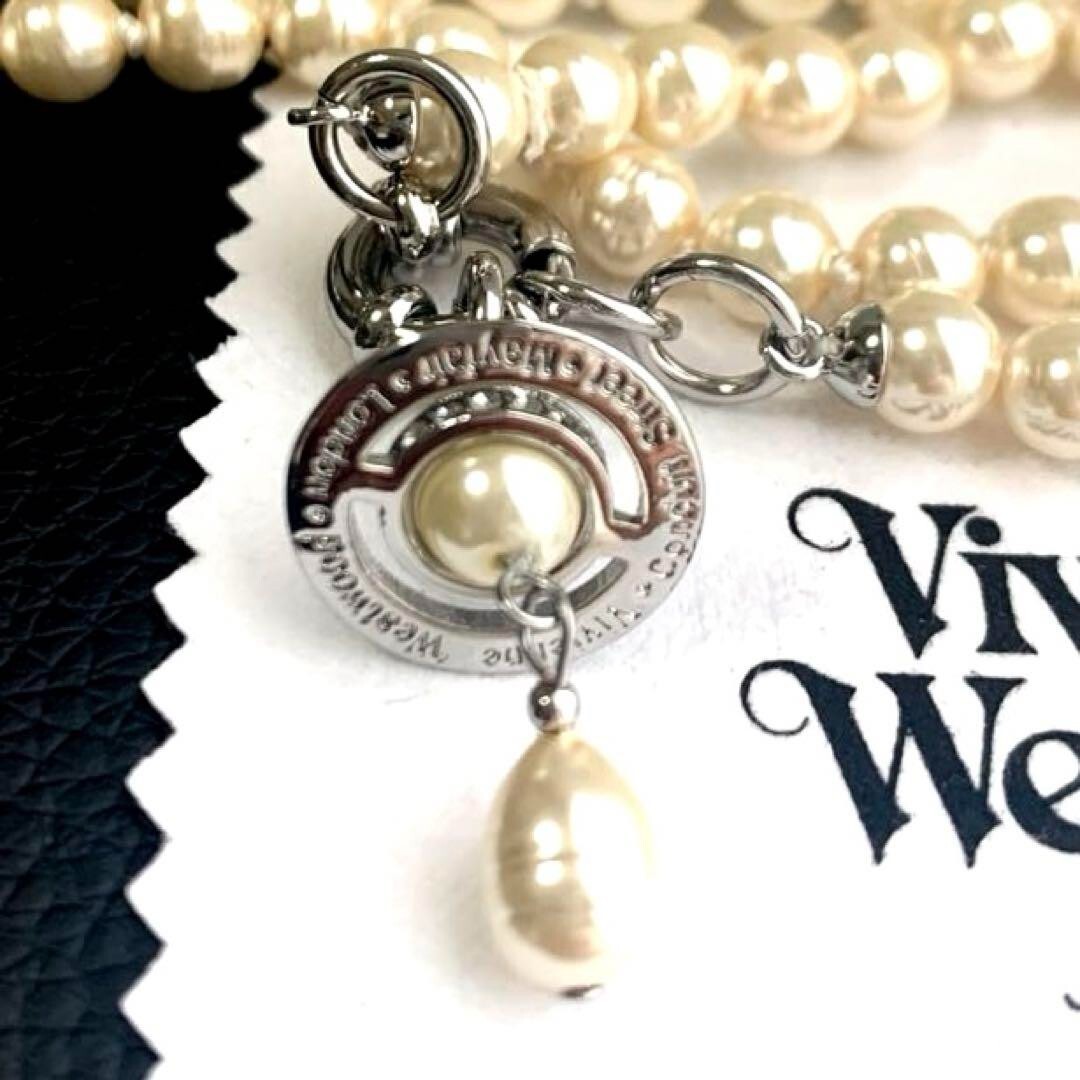 Vivienne Westwood ALEKSA Pearl ORB Necklace 38cm Silver with drawstring