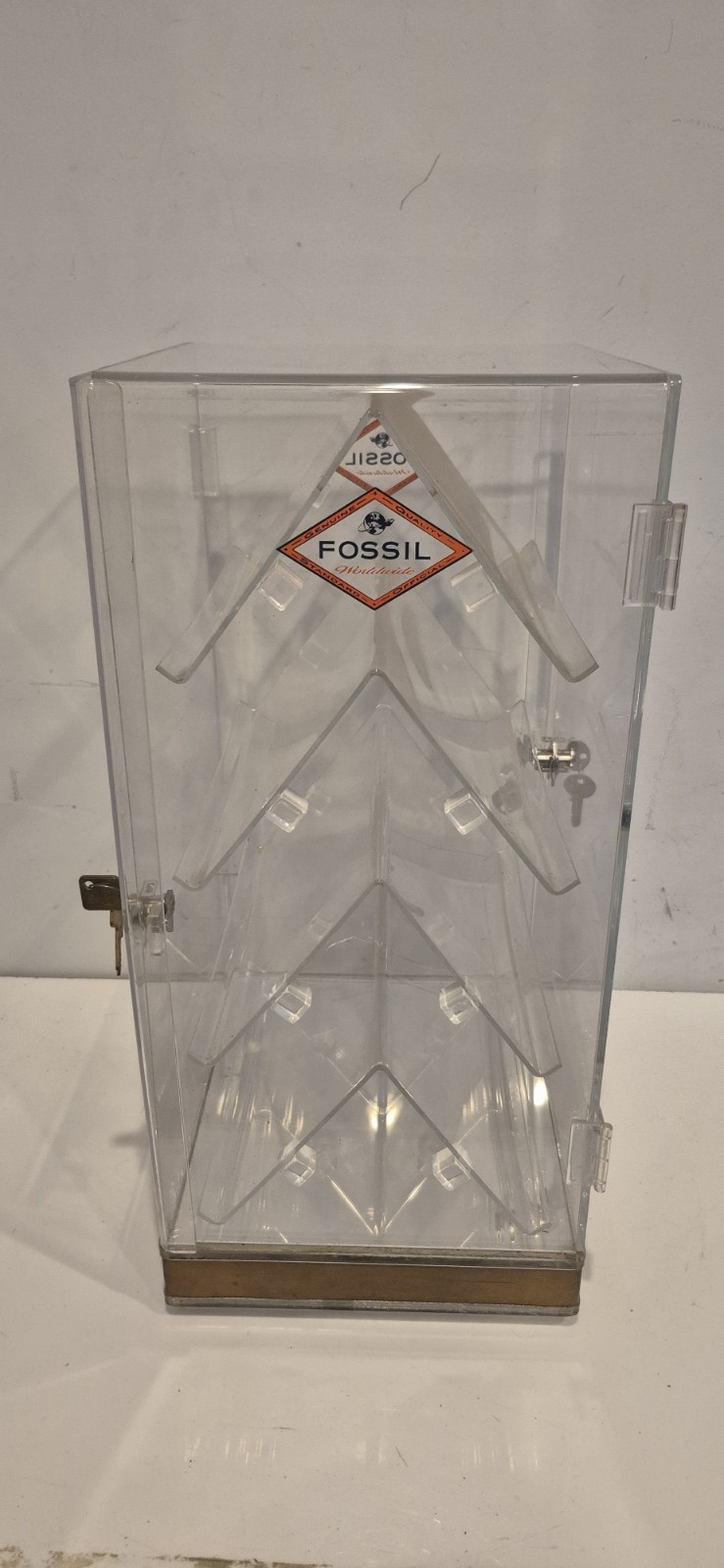 Vintage FOSSIL Watch Acrylic Counter Top Display Case Double Sided Rotating