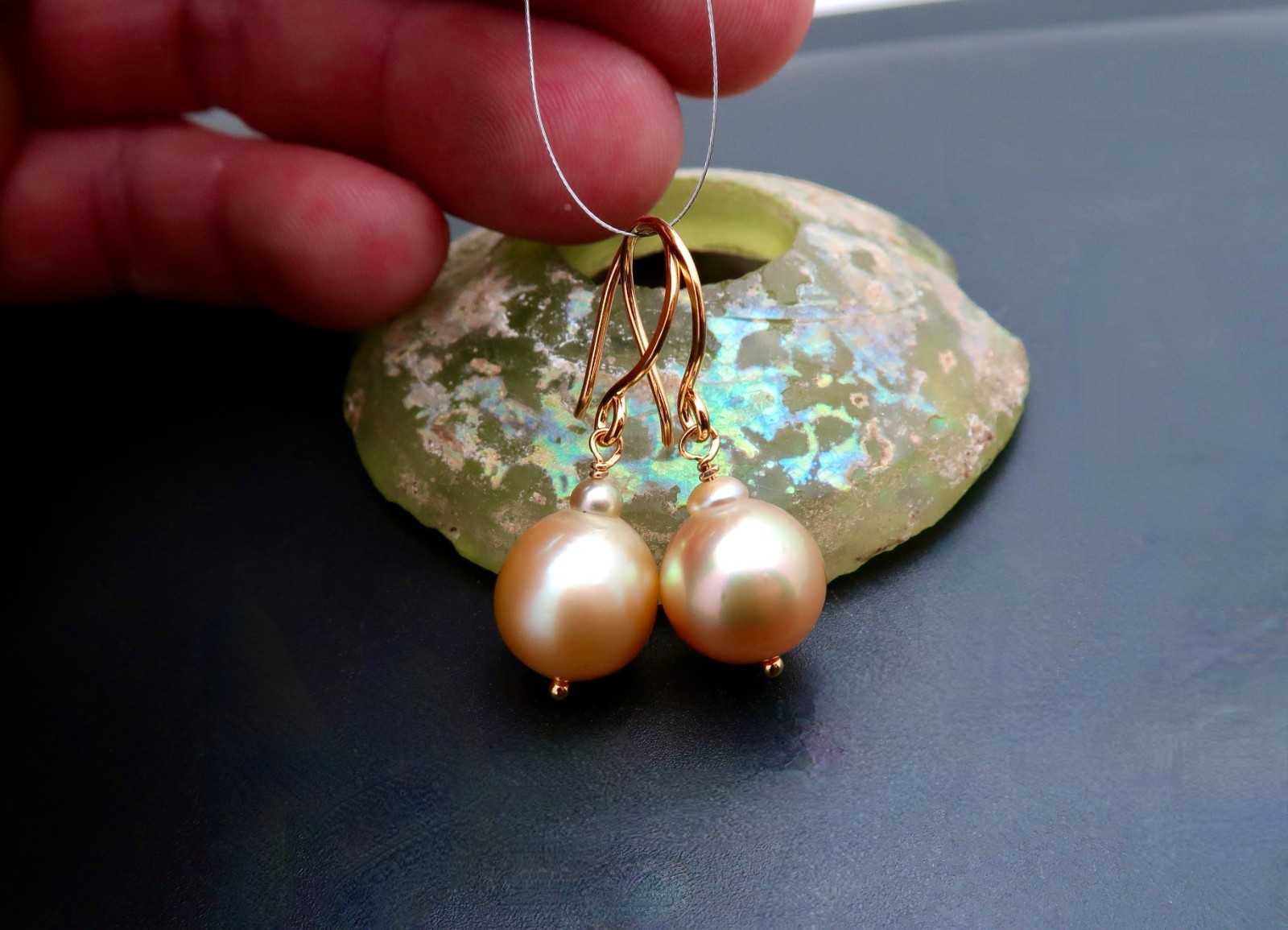 AA+ PHILIPPINES ISLANDS CULTURED GOLD PEACOCK PEARL EARRINGS *24K GOLD VERMEIL