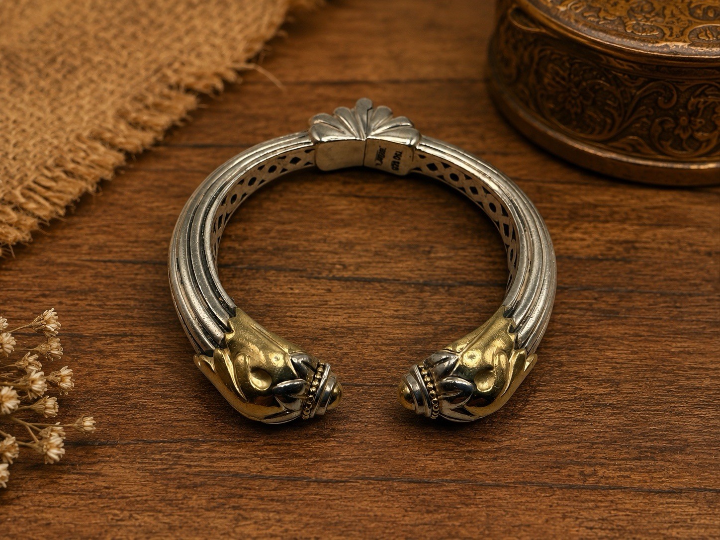 LAGOS CAVIAR Sterling Silver And 18K Gold Hinged Cuff Bracelet 750 And 925