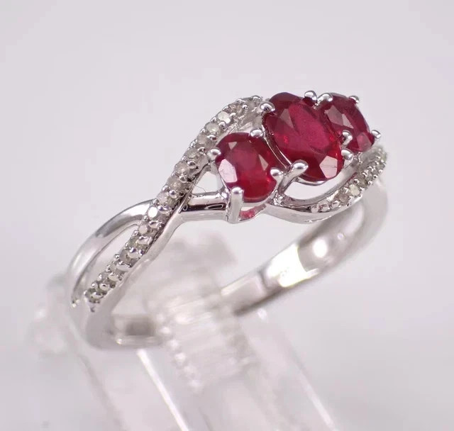 2.50Ct Oval Cut Lab-Created Ruby Three Stone Engagement Ring White Gold Plated