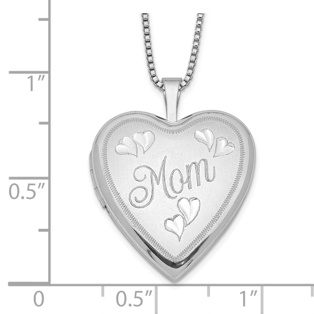 Sterling Silver Rhodium-plated 20mm Mom Heart Pendant Locket Necklace 18″