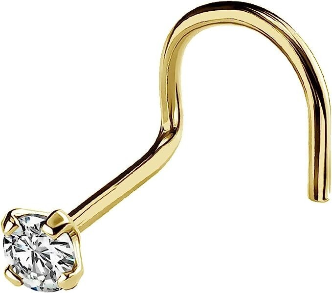 Nose Ring Screw 22 Gauge 1.5mm-3mm Cubic Zirconia 14K Yellow Gold