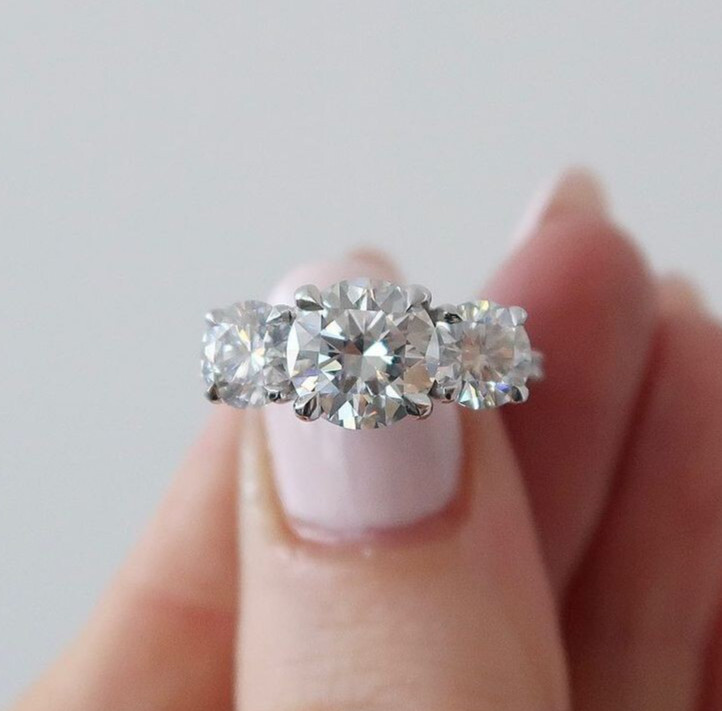 2.50 Carat Round Cut Moissanite Three Stone Engagement Ring Solid 14K White Gold