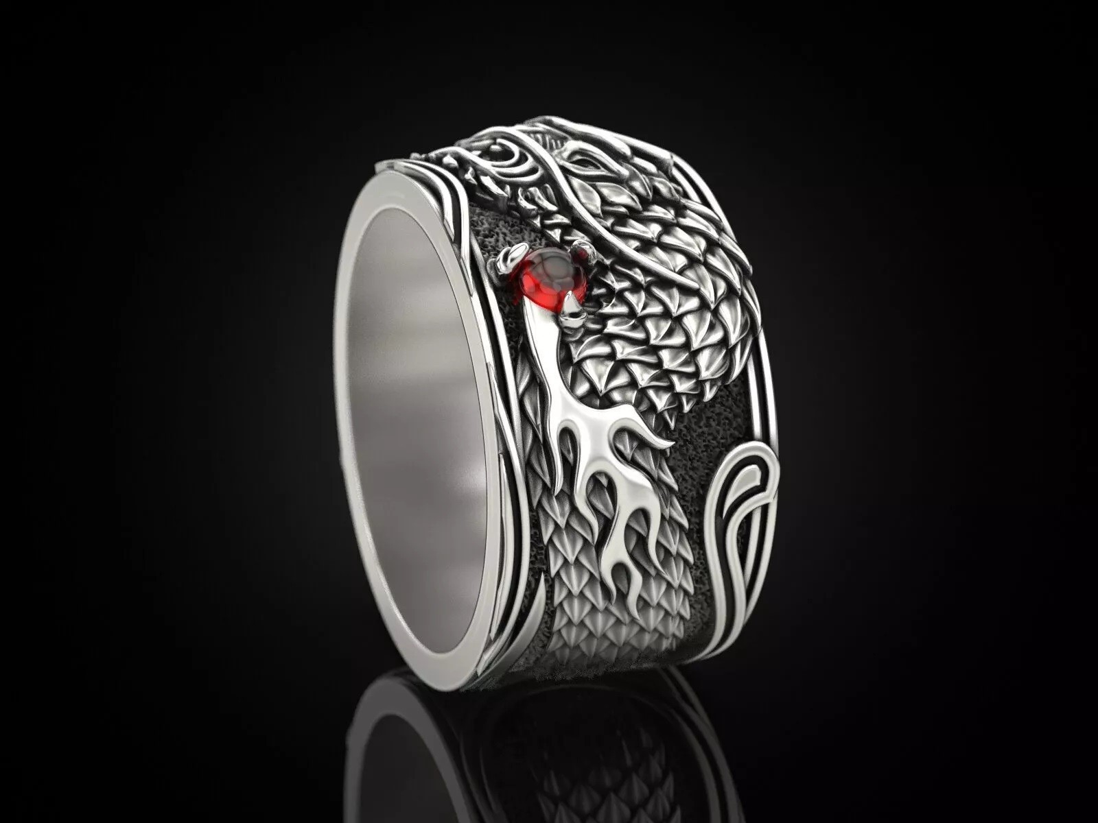 Oxidized Men’s Japanese Dragon Gothic Punk 925 Sterling Silver Statement Rings