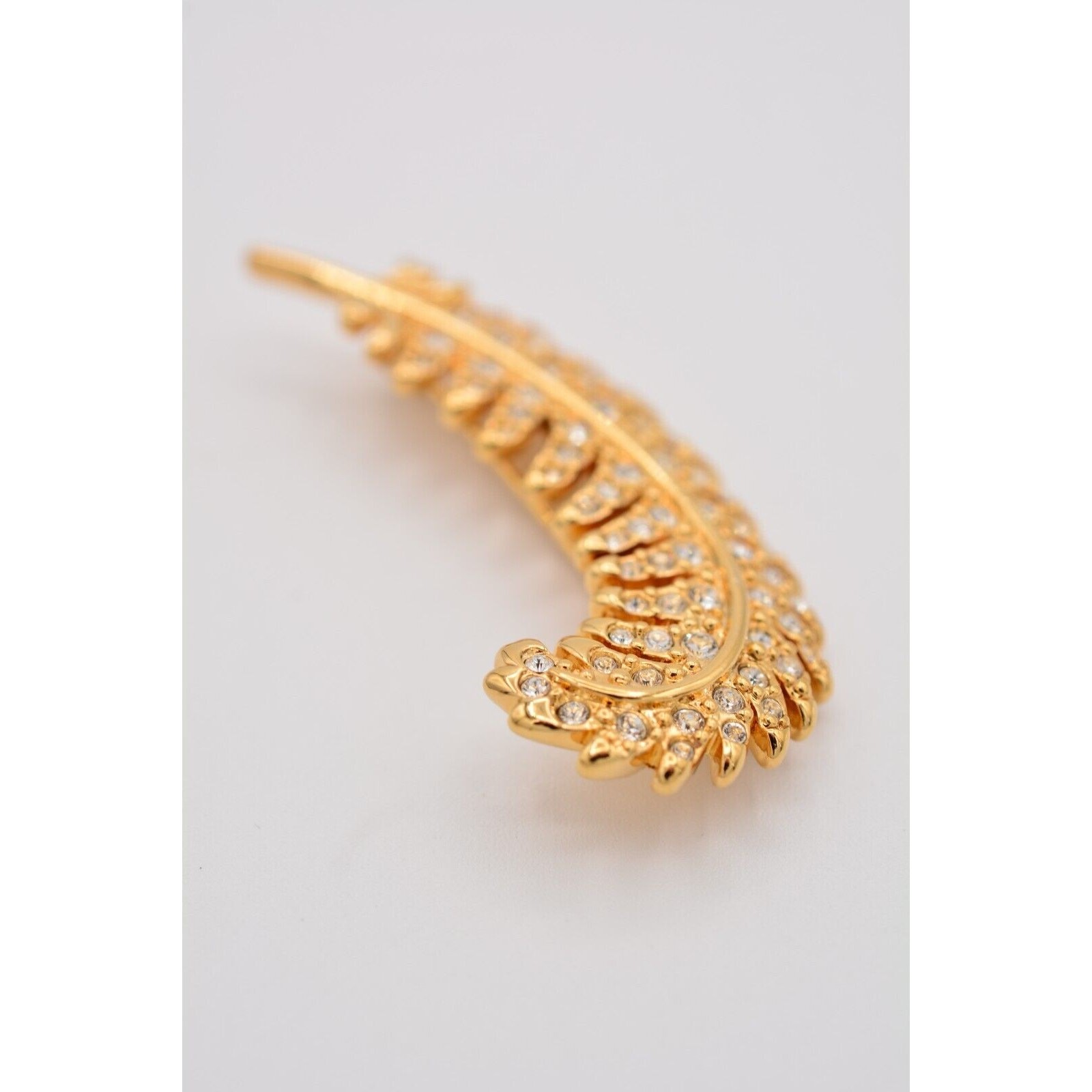 Swarovski Vintage Crystal Feather Leaf Pin Brooch Rhinestone Swan Signed Bin7