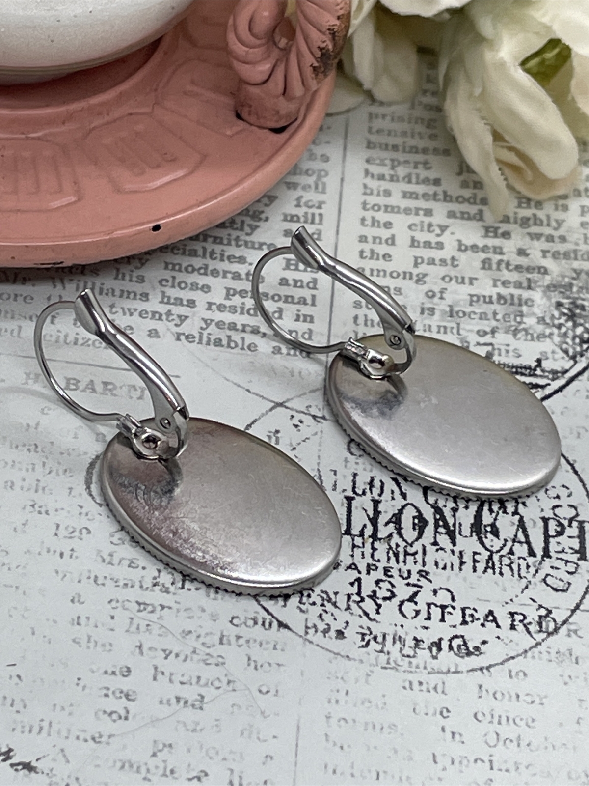 Seahorse Blue Silver Wedding Gift Anniversary Earrings Cameo Birthday Sea Life