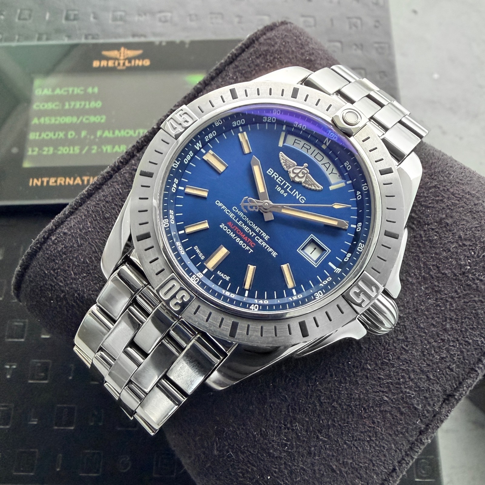 44 Breitling Galactic 44 A45310 – Box and Papers + Blue Dial