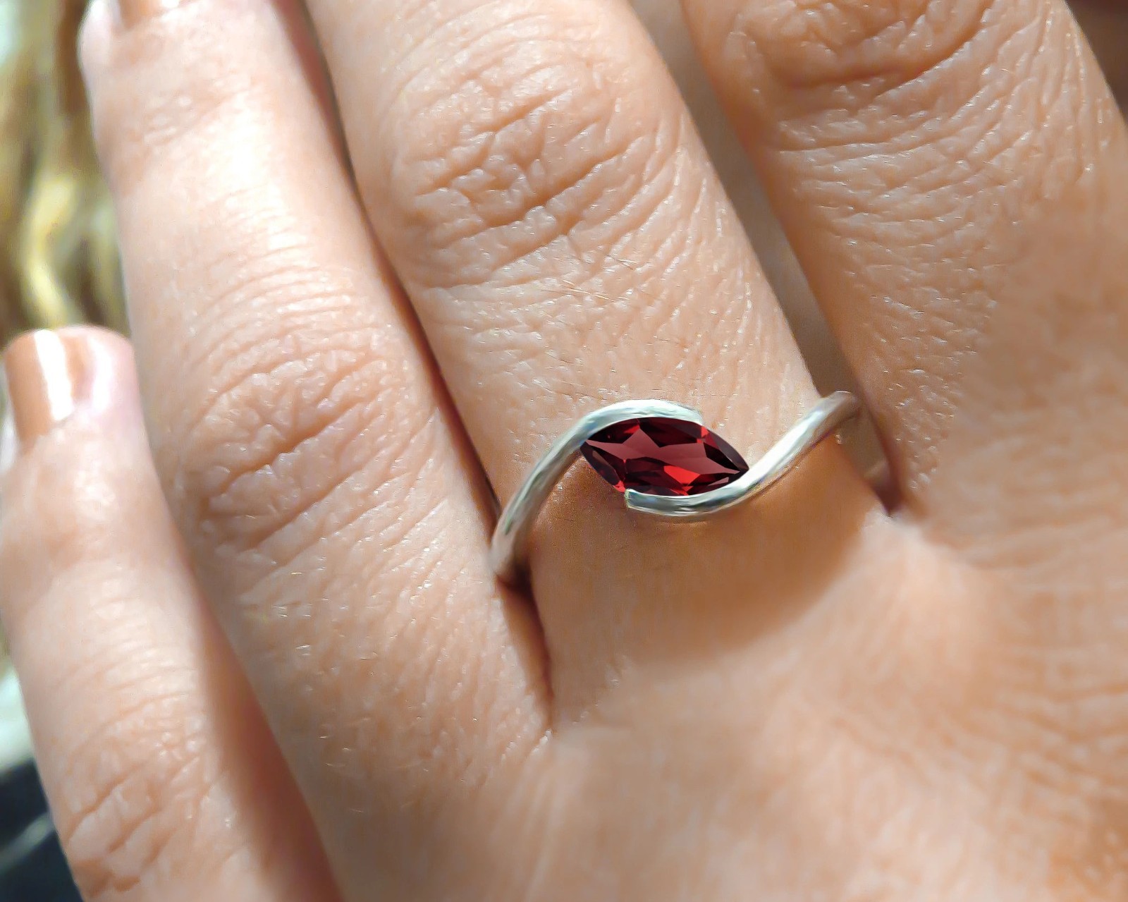 Marquise Shape Red Garnet Ring 925 Rose Gold January Birthstone Ring For Women
