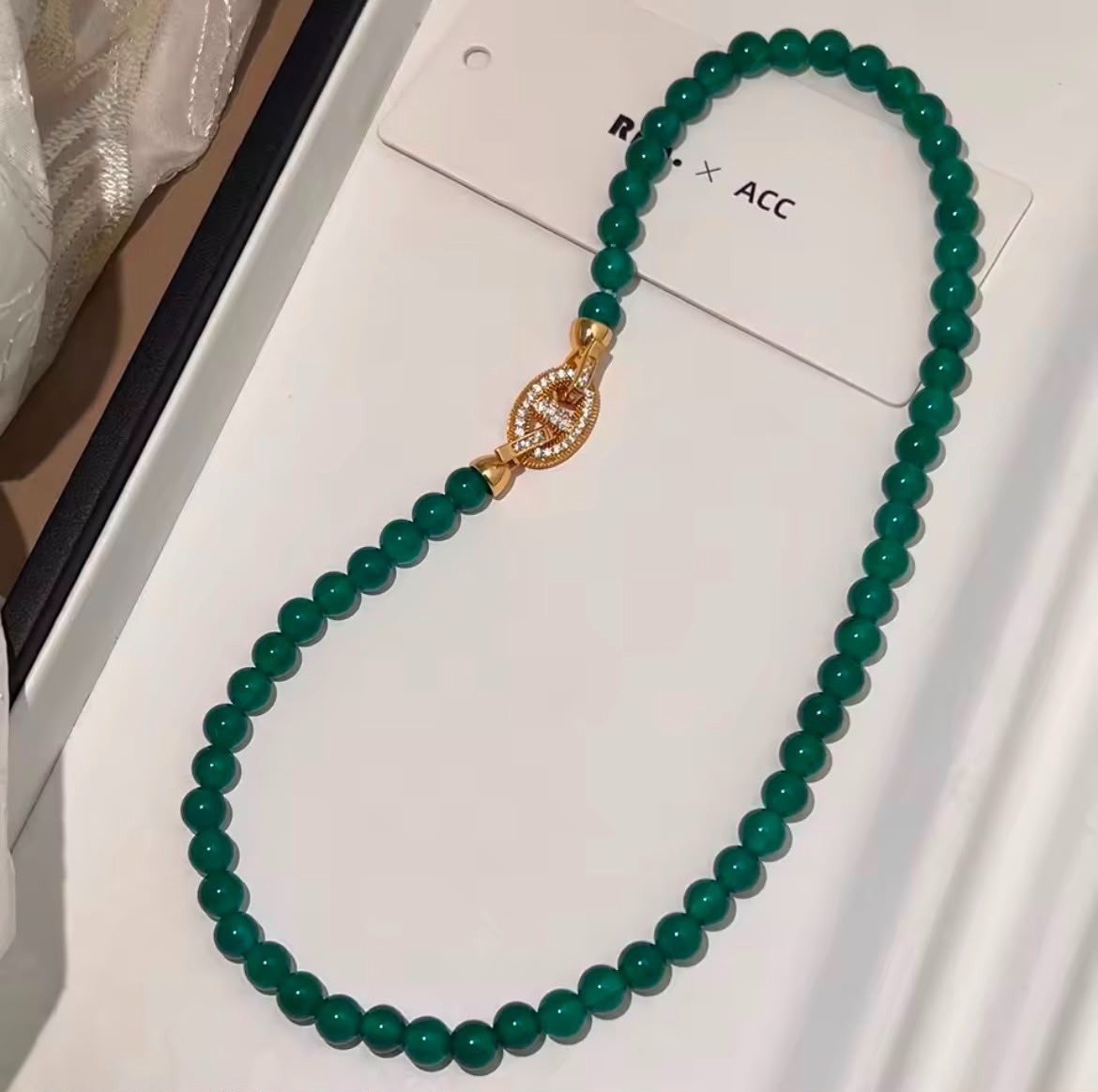 Natural Green Chalcedony 14K Gold Filled Chain Necklace Birthday Gift Women