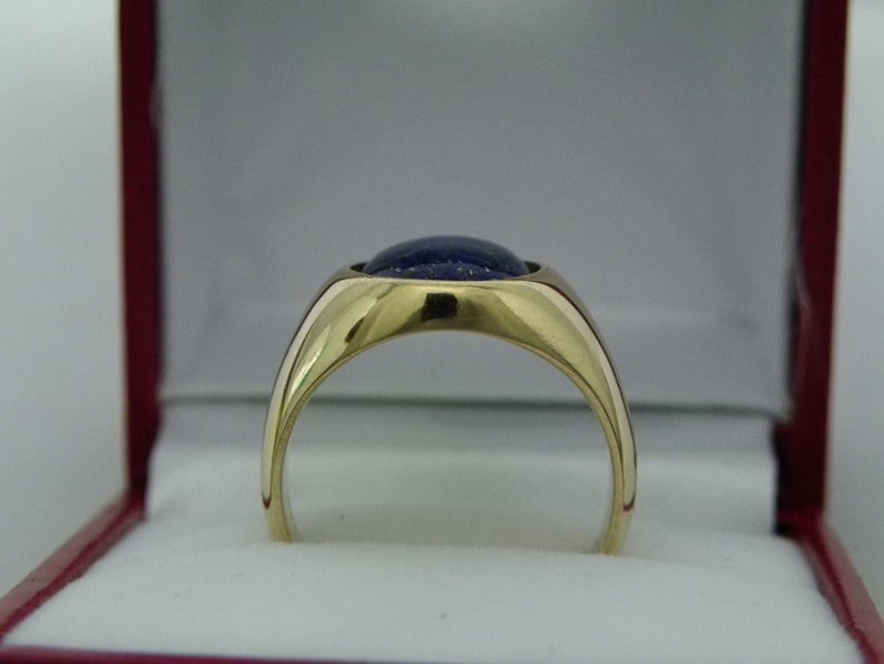 Solid 925 Sterling Silver Natural Lapis Lazuli Oval Cab Gemstone Gift Men’s Ring