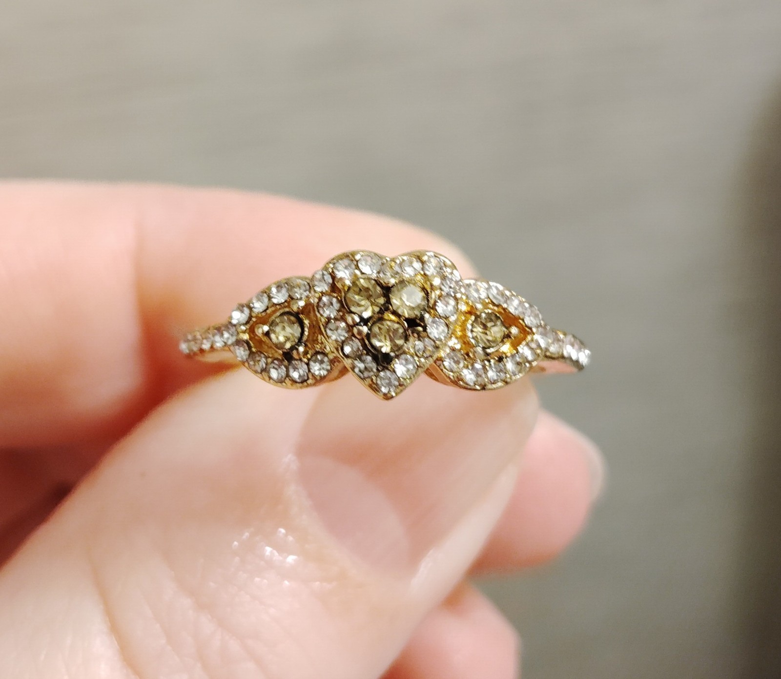 18k Rose Gold Over Sterling Silver Cognac + White Gemstone Heart Love Ring sz 9