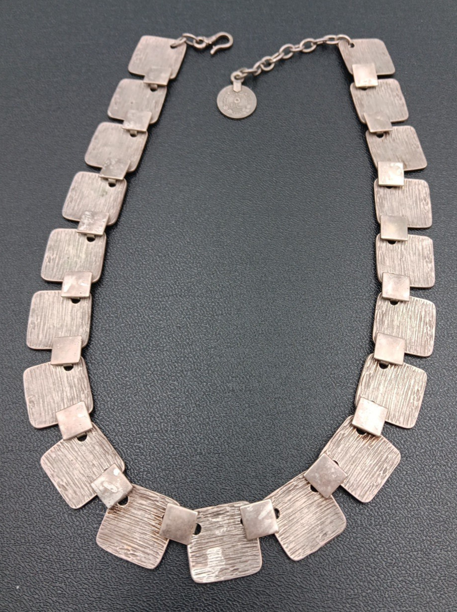 Vintage Ottoman Empire Turkish Silver Panel Link Bib Necklace Coin Fob 18.5″