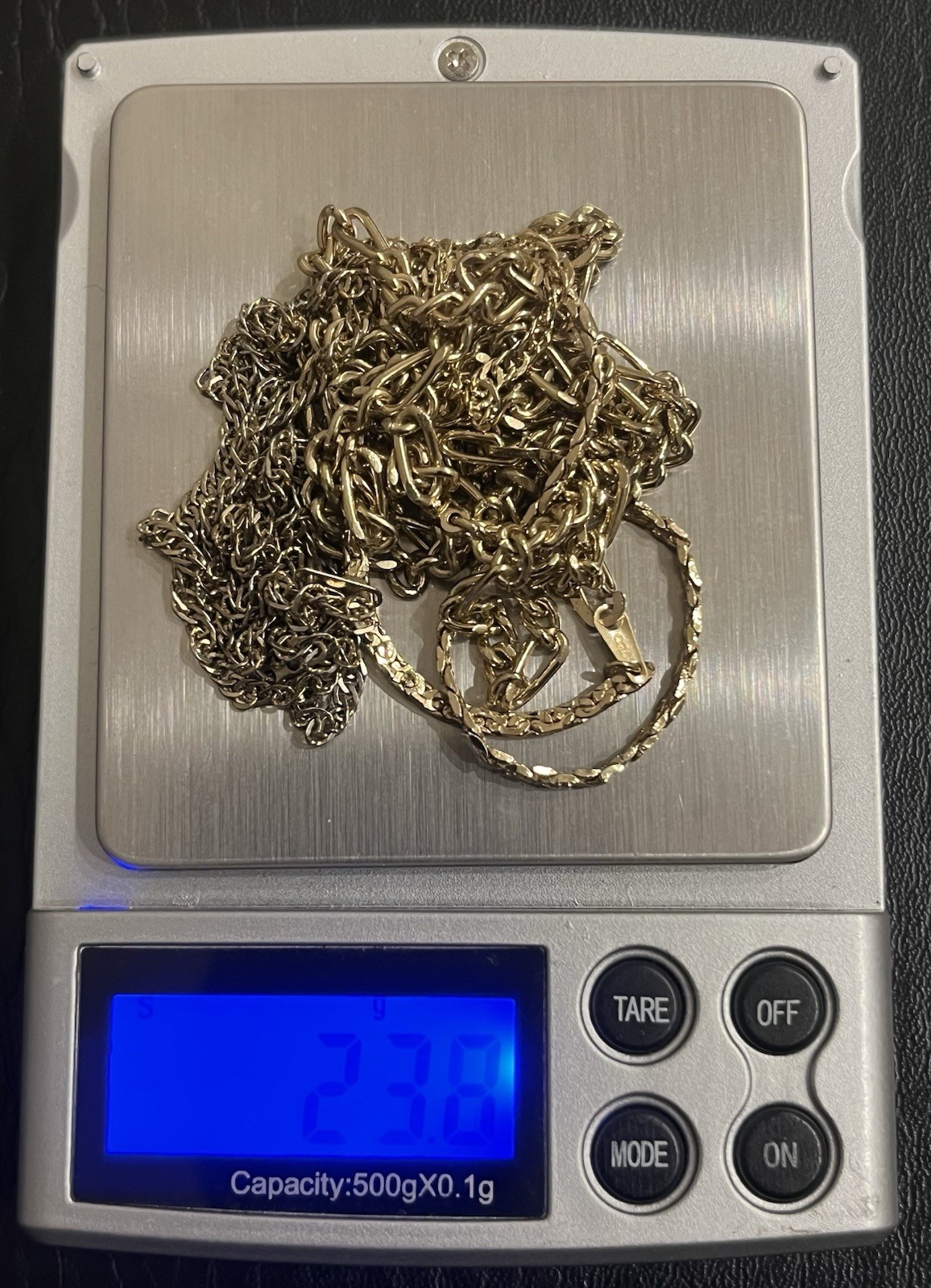 14KT GP Jewelry (2 Necklaces & 3 Bracelets) Wearable – .77 oz / 23.8 Grams