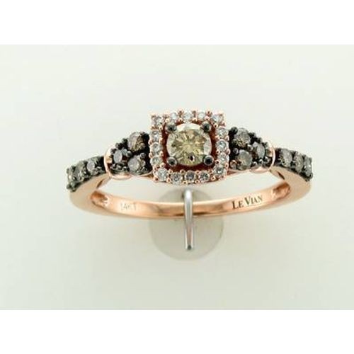 LeVian 14K Rose Gold Halo Promise Ring for Her White Chocolate Diamonds – Size 5