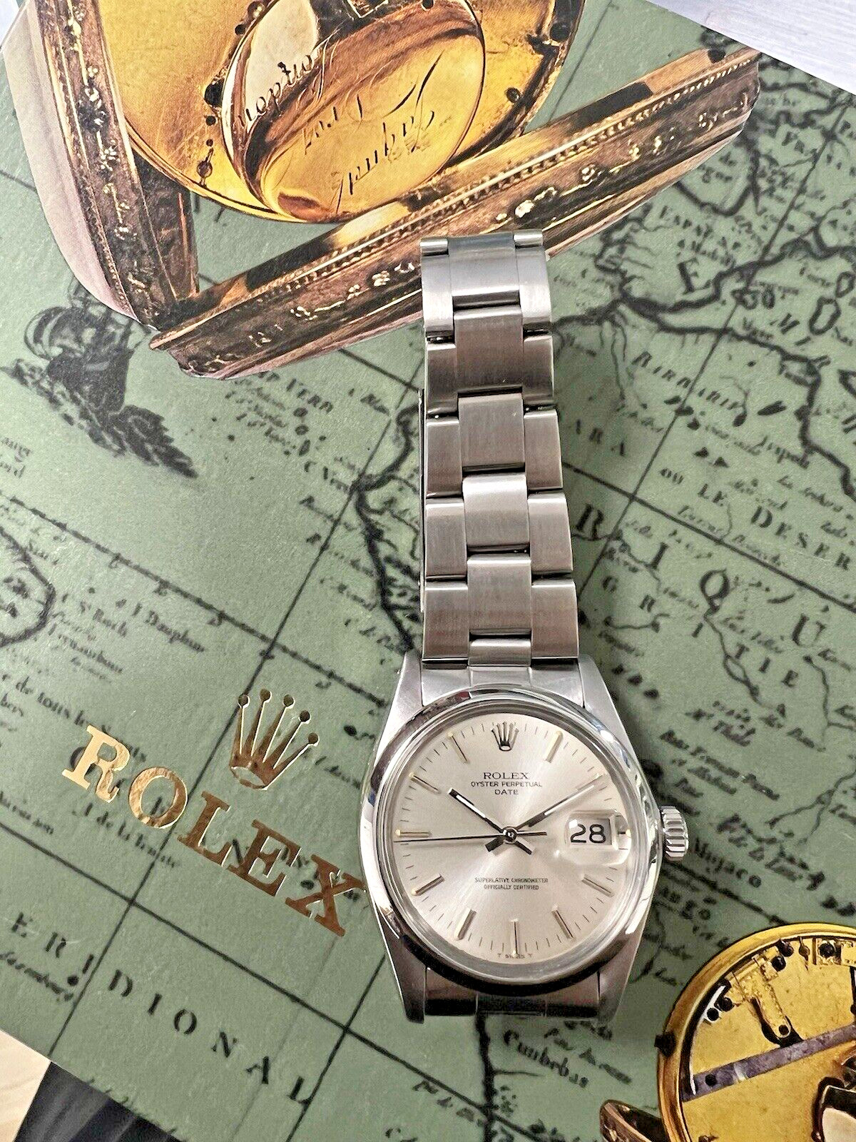 Mens Rolex Oyster Perpetual Date Stainless Steel Silver Dial 34mm Watch