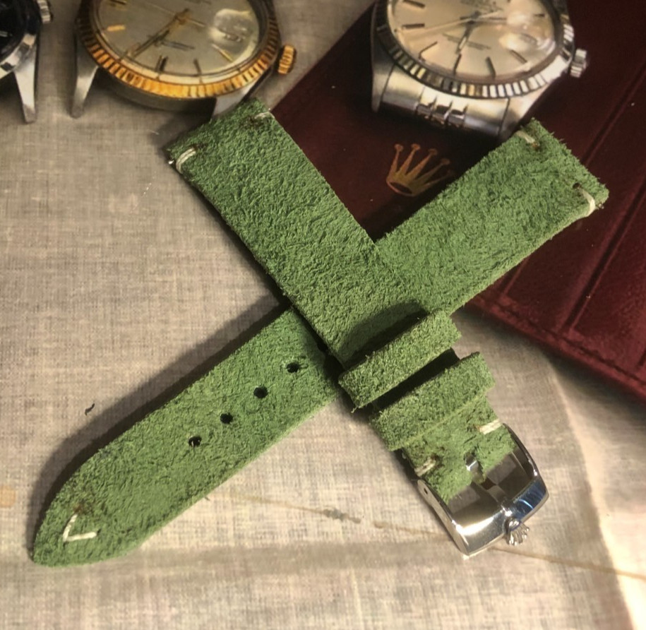 Silver Buckle To Fit Rolex,Swiss Made with H/M Italian Leather/Suede Watch Strap