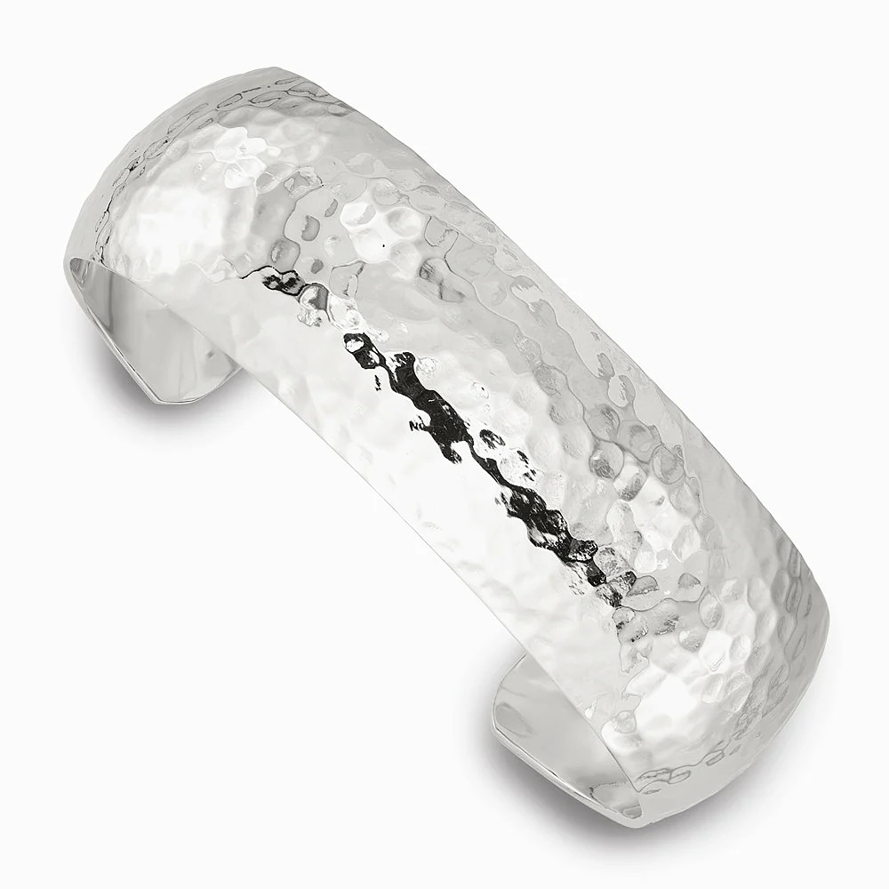 Sterling Silver 20mm Domed Hammered Cuff Bangle